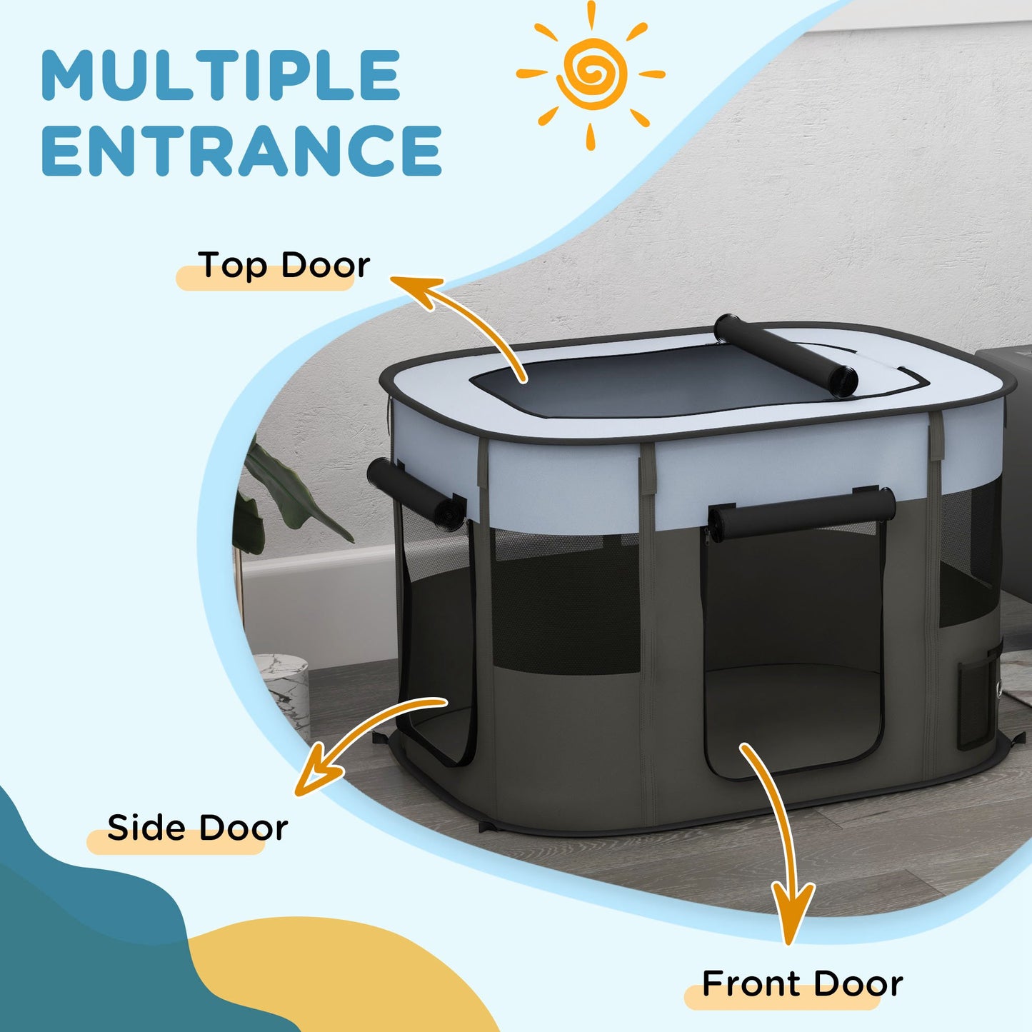 PawHut Foldable Dog Pen with Storage Bag for Indoor/Outdoor Use Grey - Large