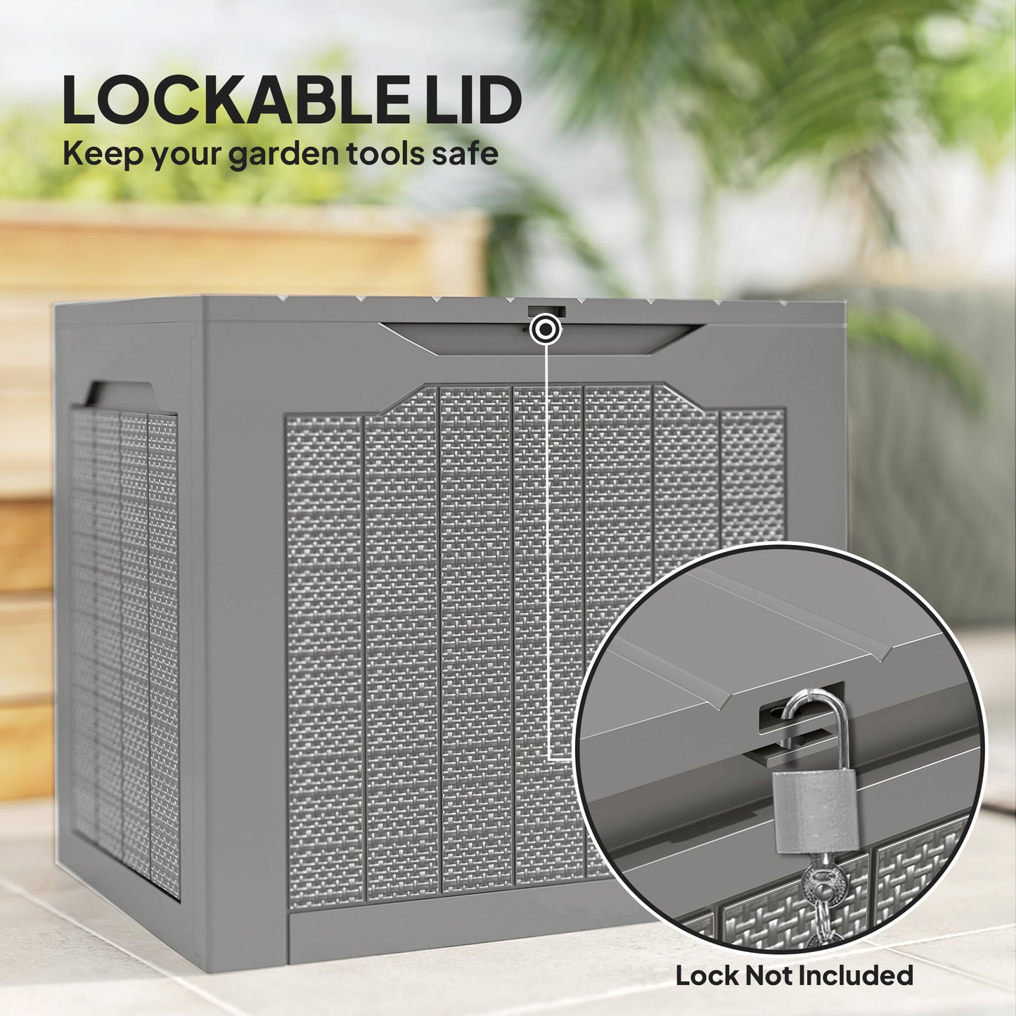 Outsunny 93L Plastic Garden Storage Box, Outdoor Storage Box with Handles, Waterproof Outdoor Storage Container, Khaki