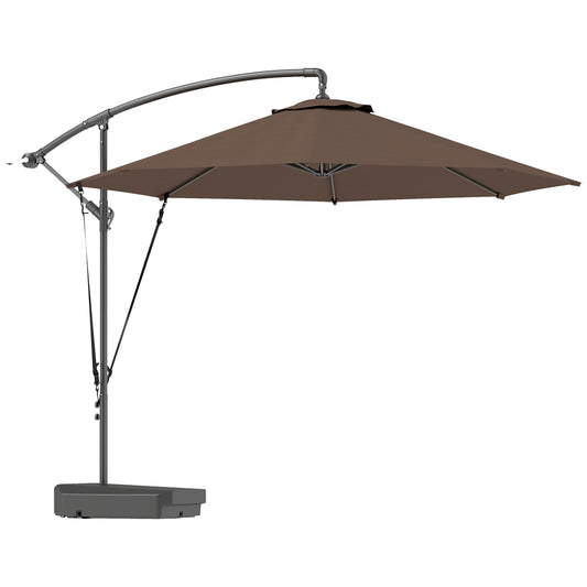 Outsunny Garden Cantilever Parasol with Base, Strap, Cover, Crank Handle, Tilt, UPF50+, Patio Umbrella for Sun Shade, Brown