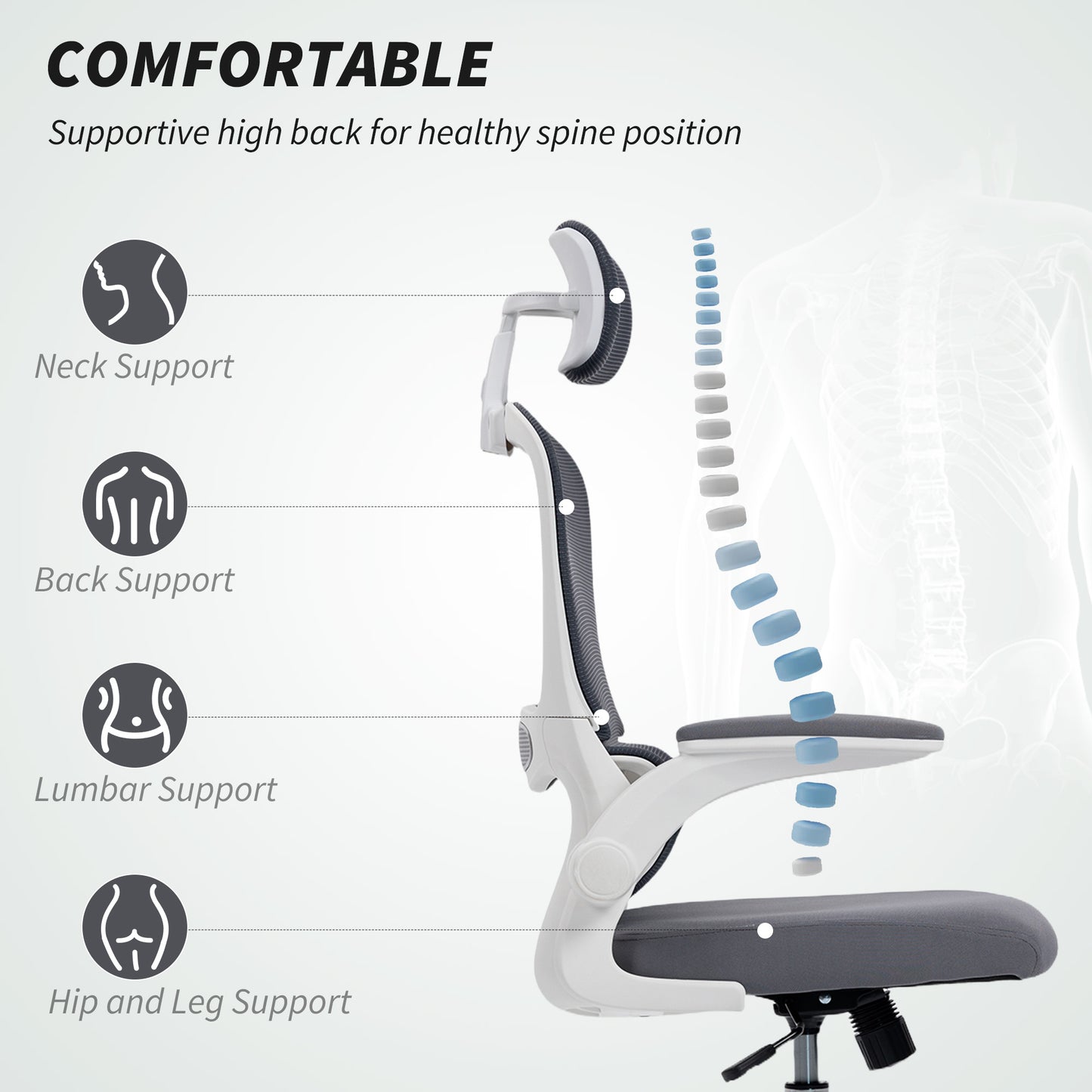 HOMCOM Mesh Back Office Chair, with Lumbar Support - Charcoal Grey