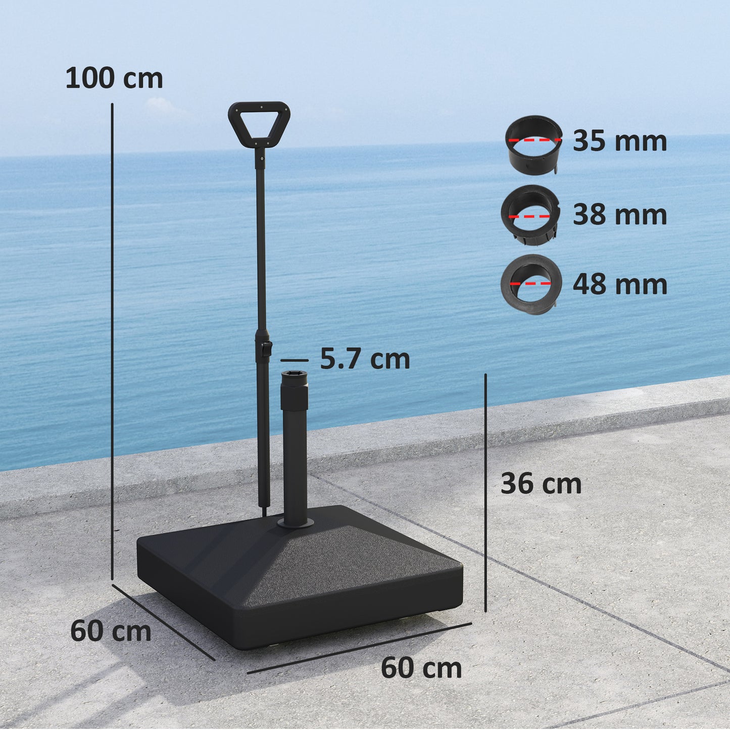 Outsunny Garden Parasol Base with Adjustable Wheels & Handle, 55kg/45kg Fill, Umbrella Stand, Black