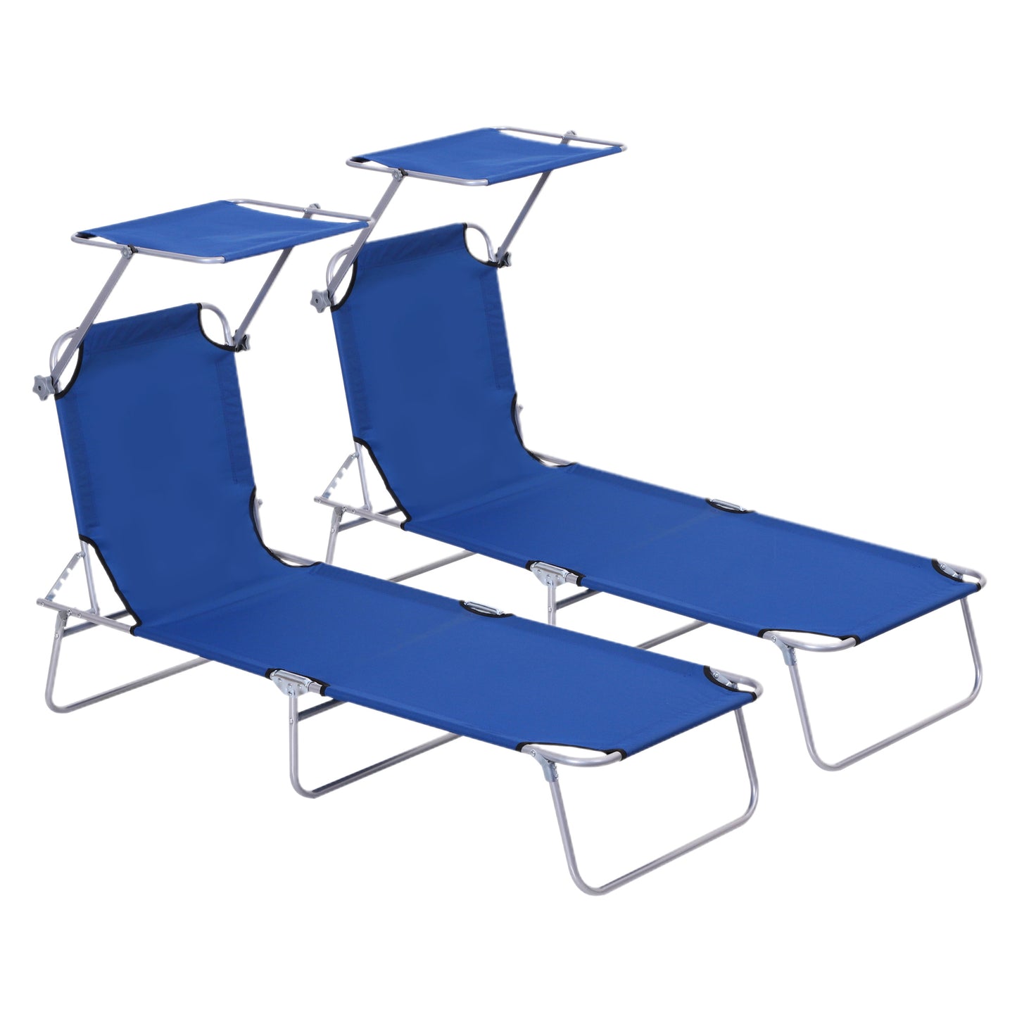 Outsunny 2-Piece Foldable Sun Lounger, 4-Level Adjustable Reclining Chair with Adjustable Sun Shade for Beach, Garden, Patio, Blue.