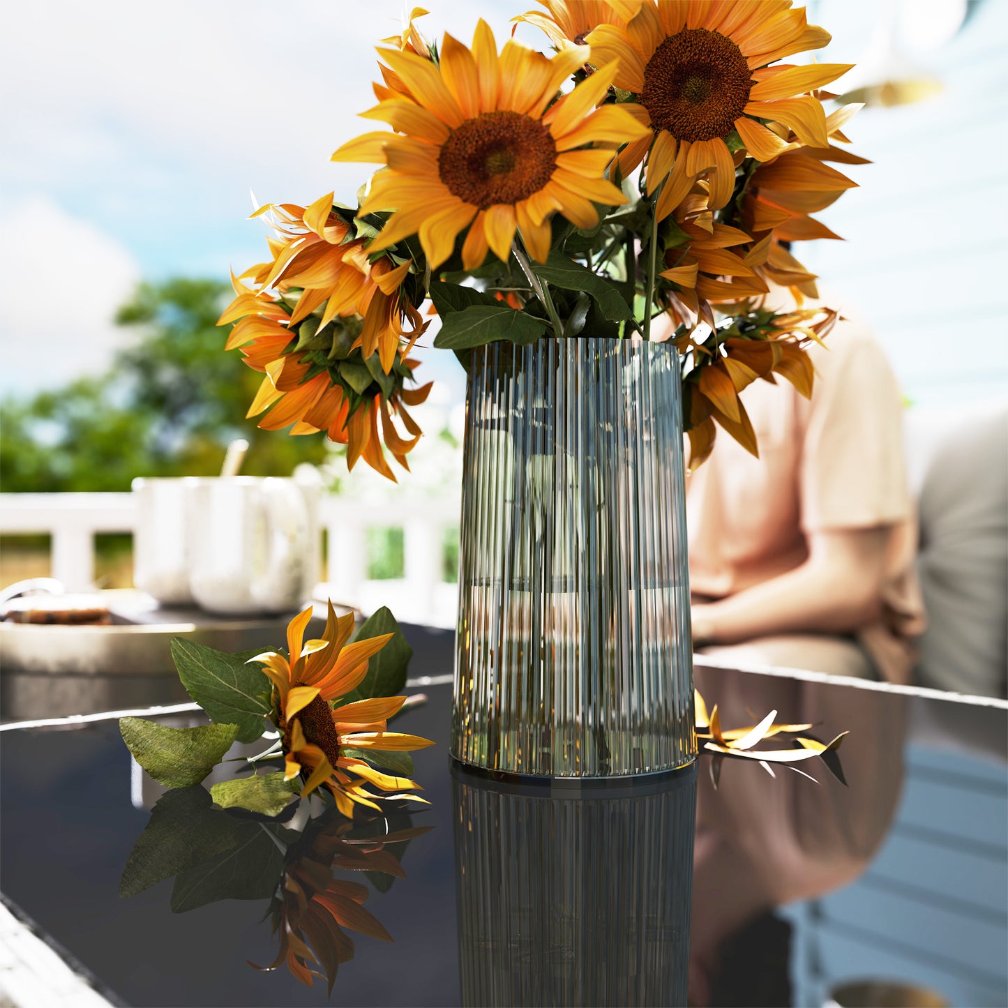 Outsunny 5 Seater Rattan Furniture Set: 2 Armchairs, 3-Seater Sofa, 2 Footstools, Table, Grey Cushions