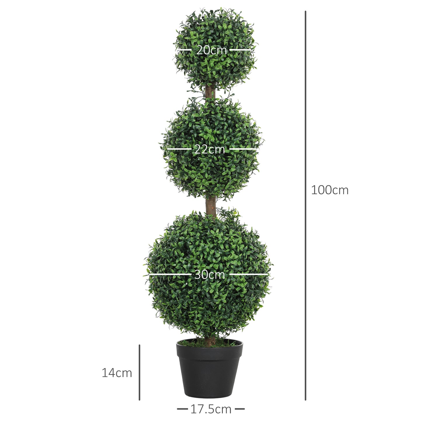 HOMCOM Set of 2 Decorative Artificial Plants, Topiary Ball-shaped Boxwood Trees in Pot, Green
