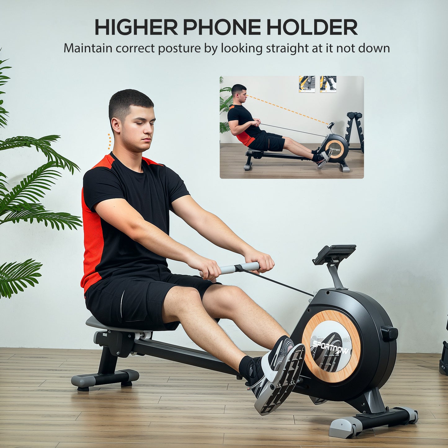 SPORTNOW Rowing Machine, 16-Level Magnetic Rower, LCD Monitor & Phone Holder, Vertical Storage, Black