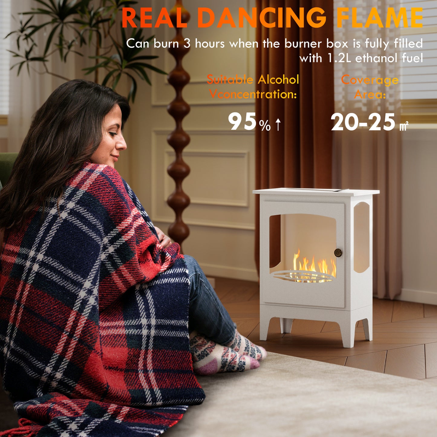HOMCOM Freestanding Ethanol Fireplace, Steel Bioethanol Fireplace with 1.2L Tank, Stainless Steel Snuffer, 3 Hour Burn Time, White