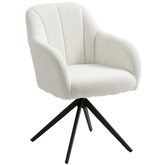 HOMCOM Swivel Accent Chair, Upholstered Teddy Fleece Armchair with Steel Legs for Living Room, Bedroom, Home Office, White