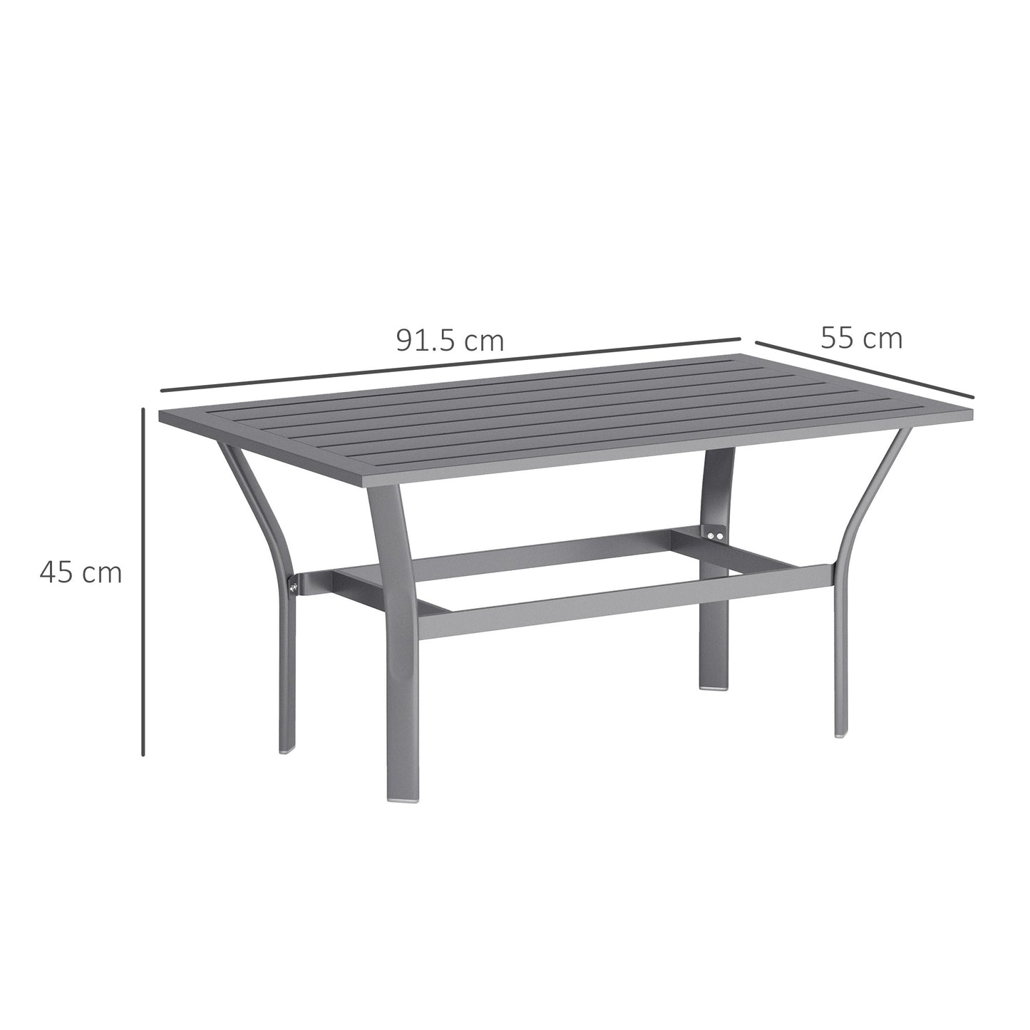 Outsunny Metal Garden Coffee Table, Rectangular Outdoor Side Table with Slatted Top, Foot Pads, 91.5x55x45cm, Dark Grey