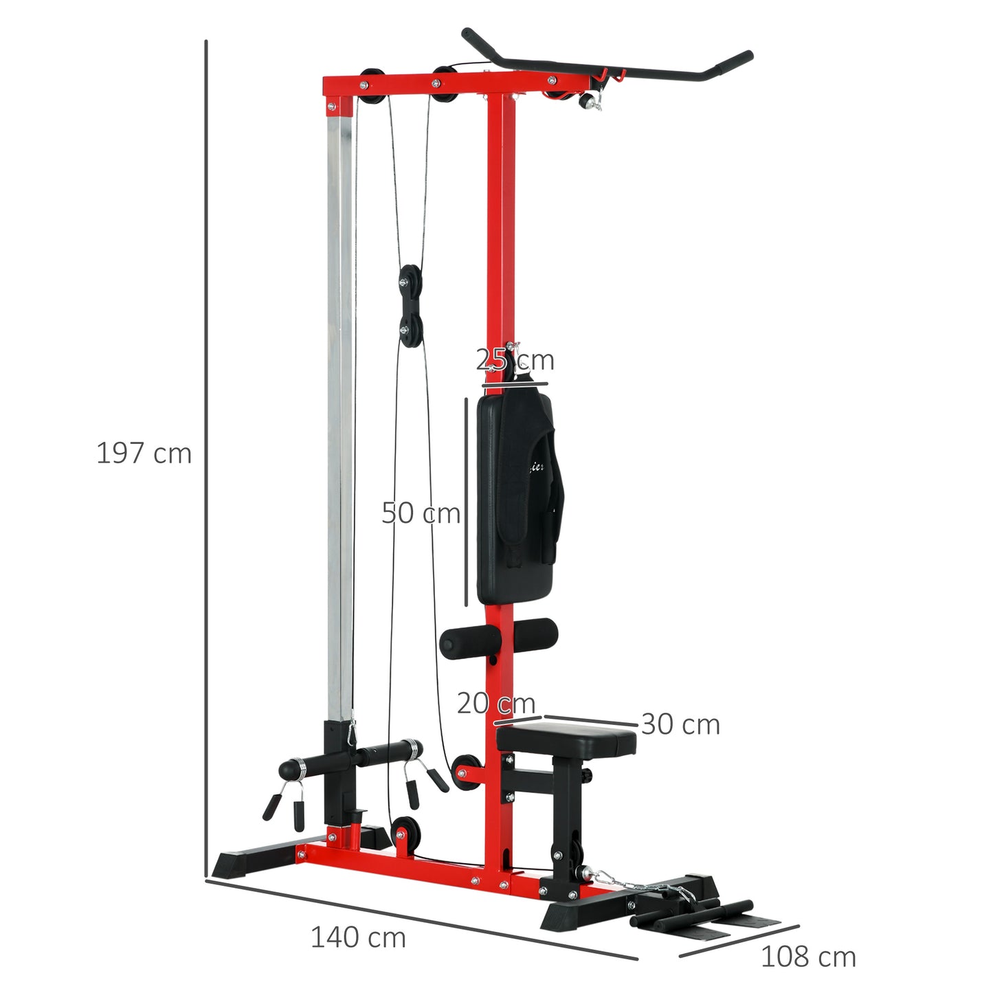 SPORTNOW Pull Up Station with Adjustable Seat, Power Tower for Chin up 
 and Lat Pulldown Exercises, Multi-Function Fitness Equipment with Flip-Up Footplate, for Home Gym, Red