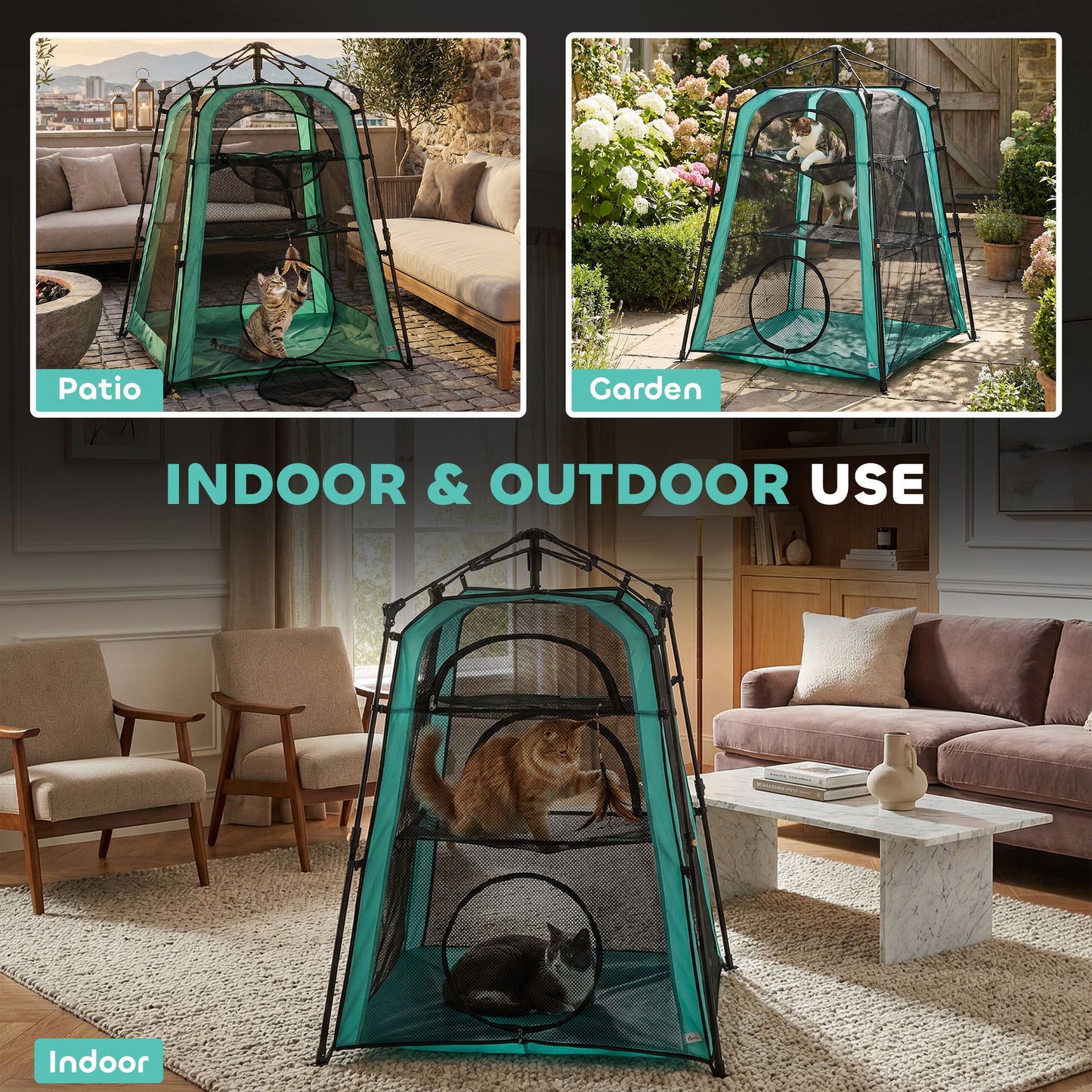PawHut Cat Tent, 3-Tier Portable Pet Tent for Indoor Outdoor, Cat House with Multi-Door, Carry Bag, Breathable Mesh