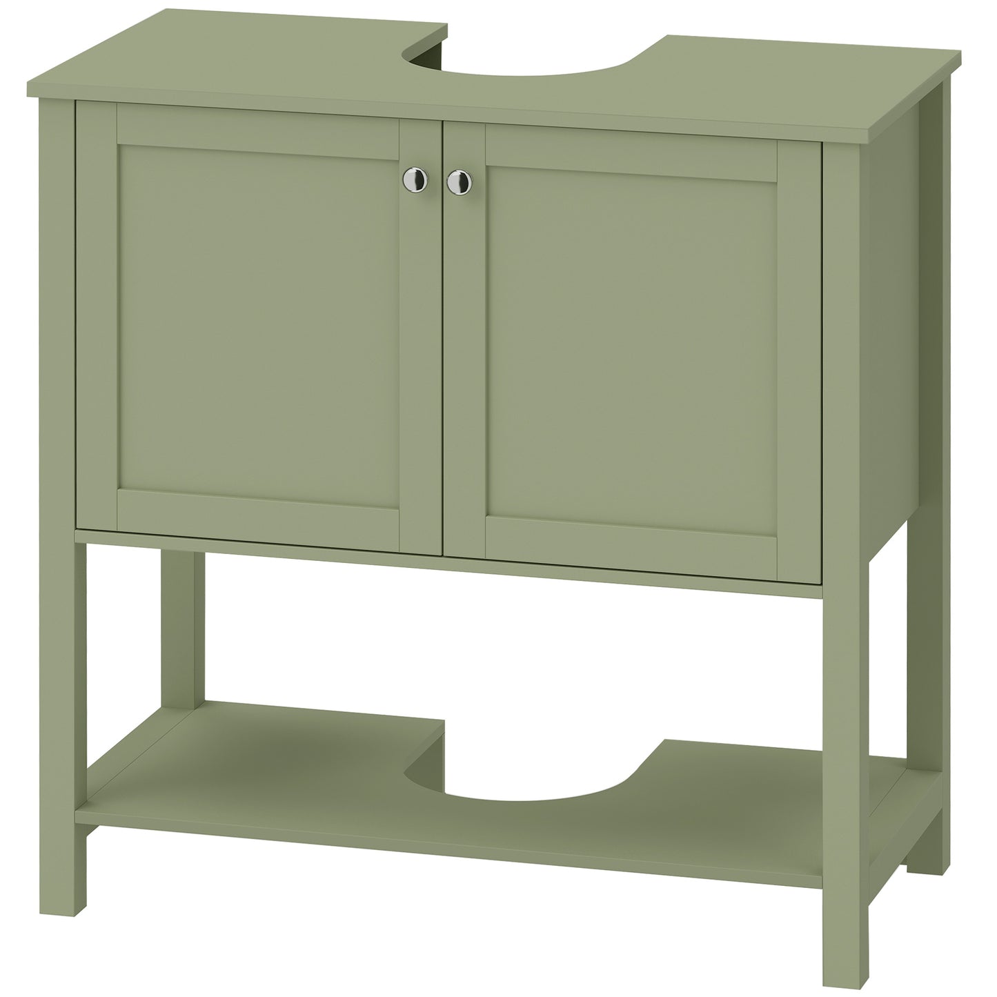 HOMCOM Under Sink Bathroom Cabinet with 2 Doors, Open Shelf and U-Shape Cut-Out for Basin with or without Pedestal, Green