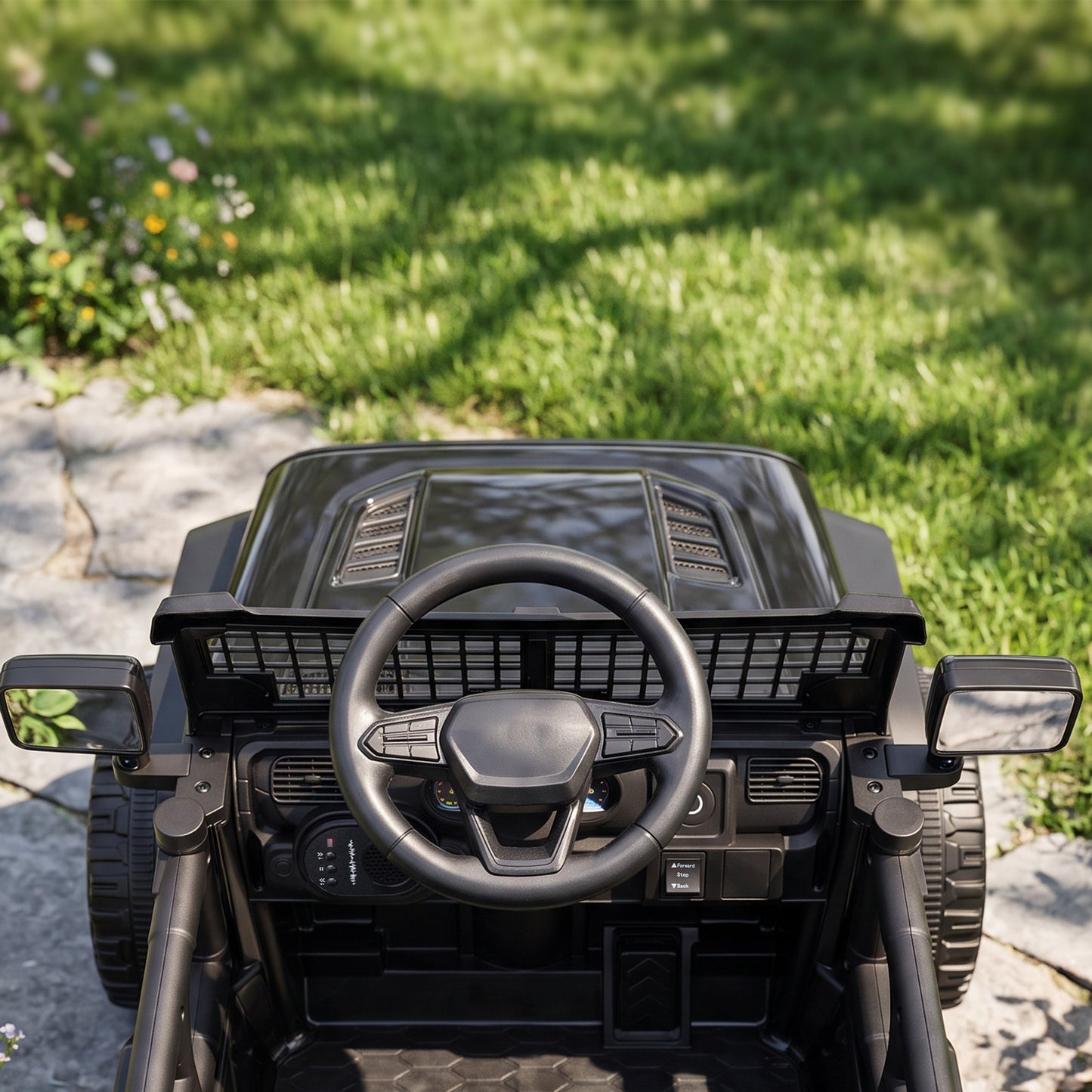 AIYAPLAY 12V Electric Car for Kids with Remote, Dual Motors, Rear Suspension, Soft Start, Music, Lights for 3-8 Years, Black