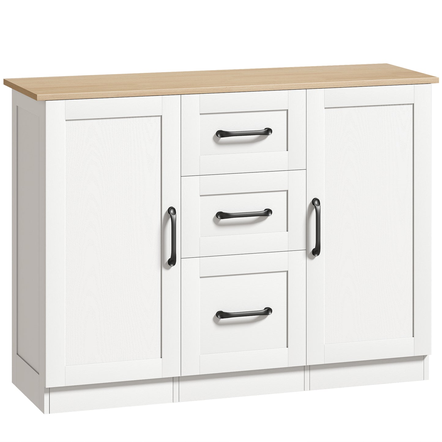 HOMCOM Sideboard Storage Cabinet, Modern 110 cm Buffet Storage Cabinet with 3 Drawers and 2 Soft Close Doors, White