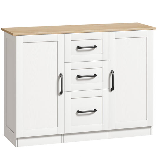 HOMCOM Sideboard Storage Cabinet, Modern 110 cm Buffet Storage Cabinet with 3 Drawers and 2 Soft Close Doors, White