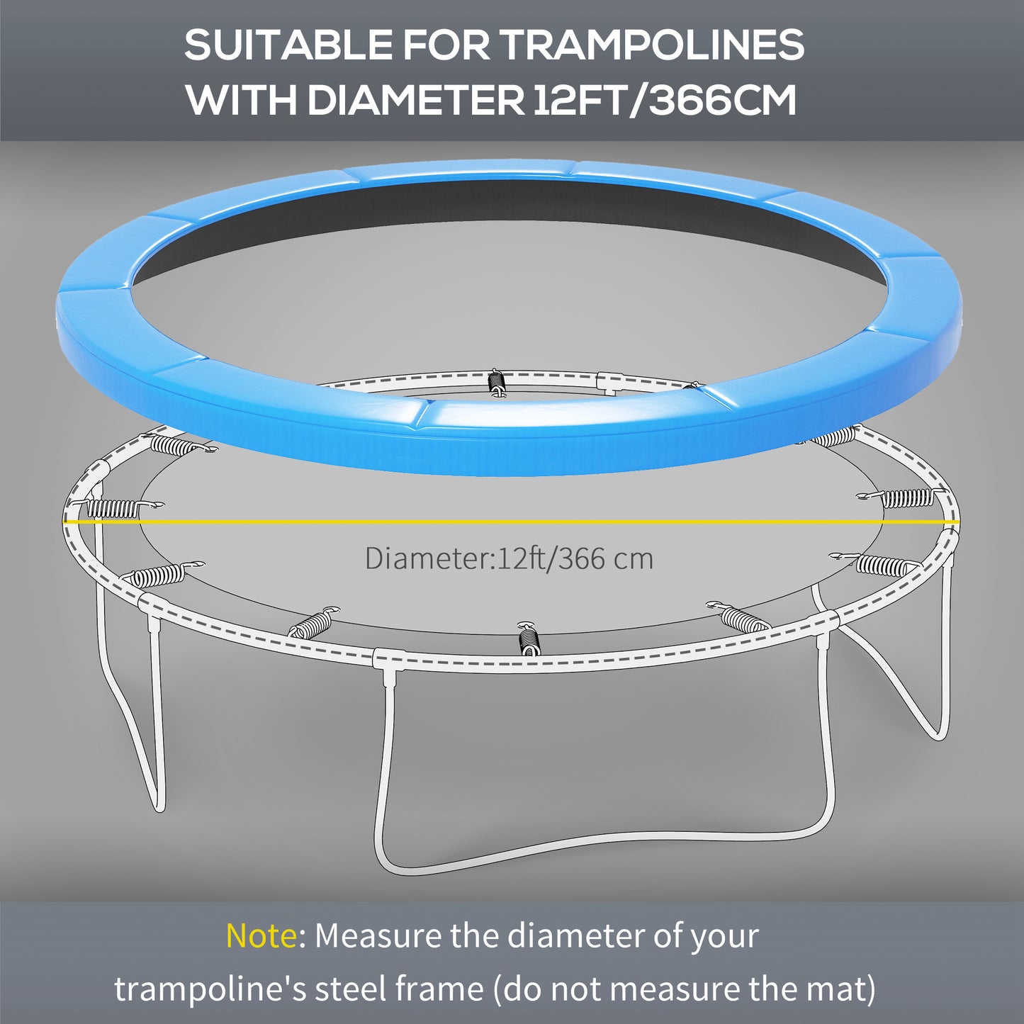 HOMCOM 12ft Trampoline Accessories Safety Pad Ø366cm Replacement Surround Padding Thick Foam Pads Light Blue