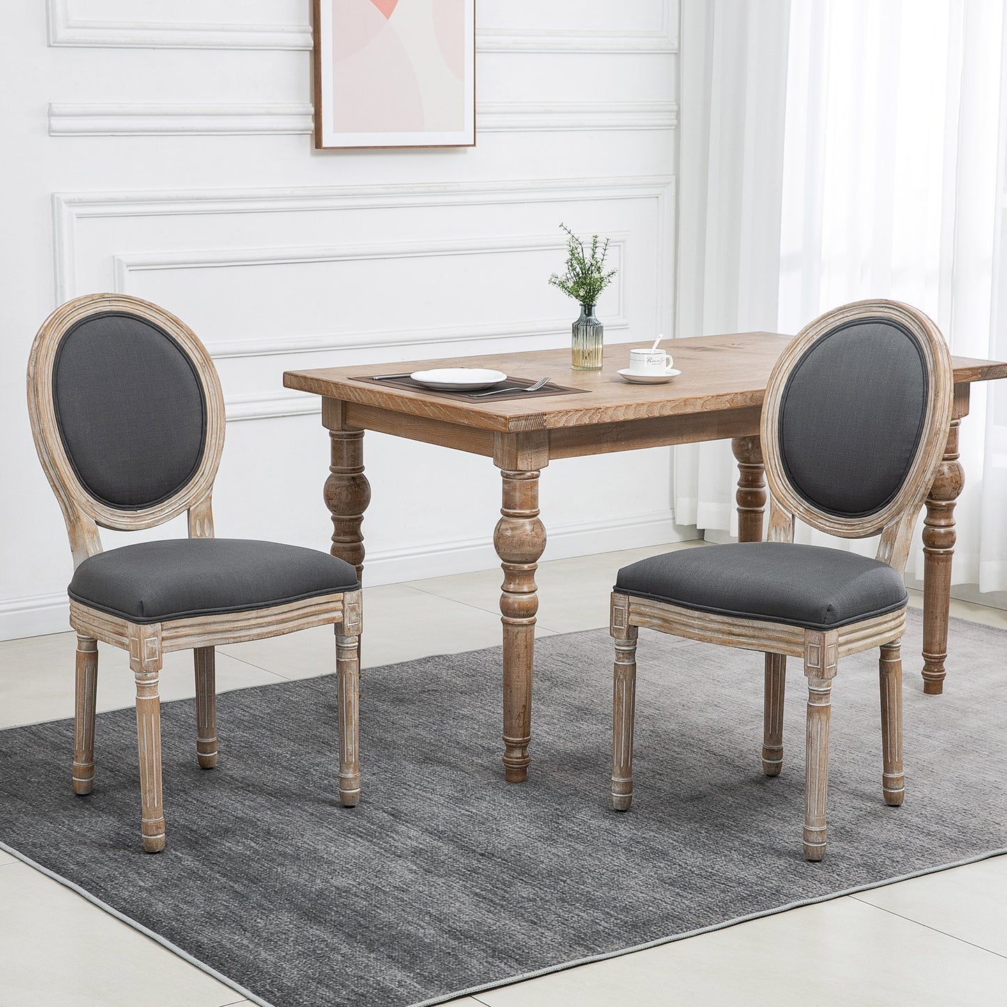 HOMCOM Set of 2 French-Style Dining Chairs - Grey