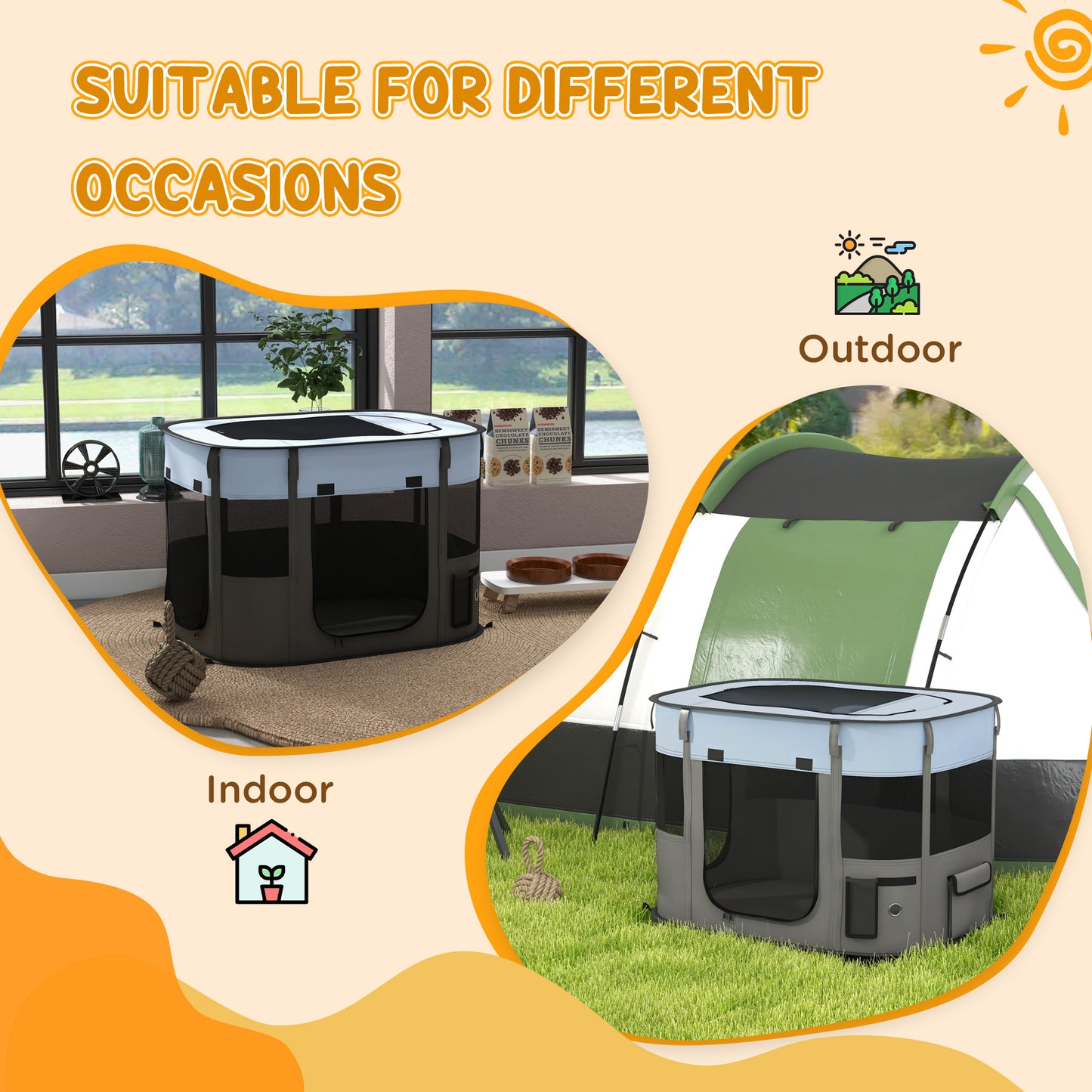 PawHut Foldable Dog Pen with Storage Bag for Indoor/Outdoor Use Grey - Medium