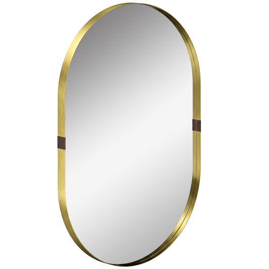HOMCOM Wall Mirror, Bathroom Mirror with Elevated Aluminium Alloy Frame, 60 x 90 cm, Gold Tone