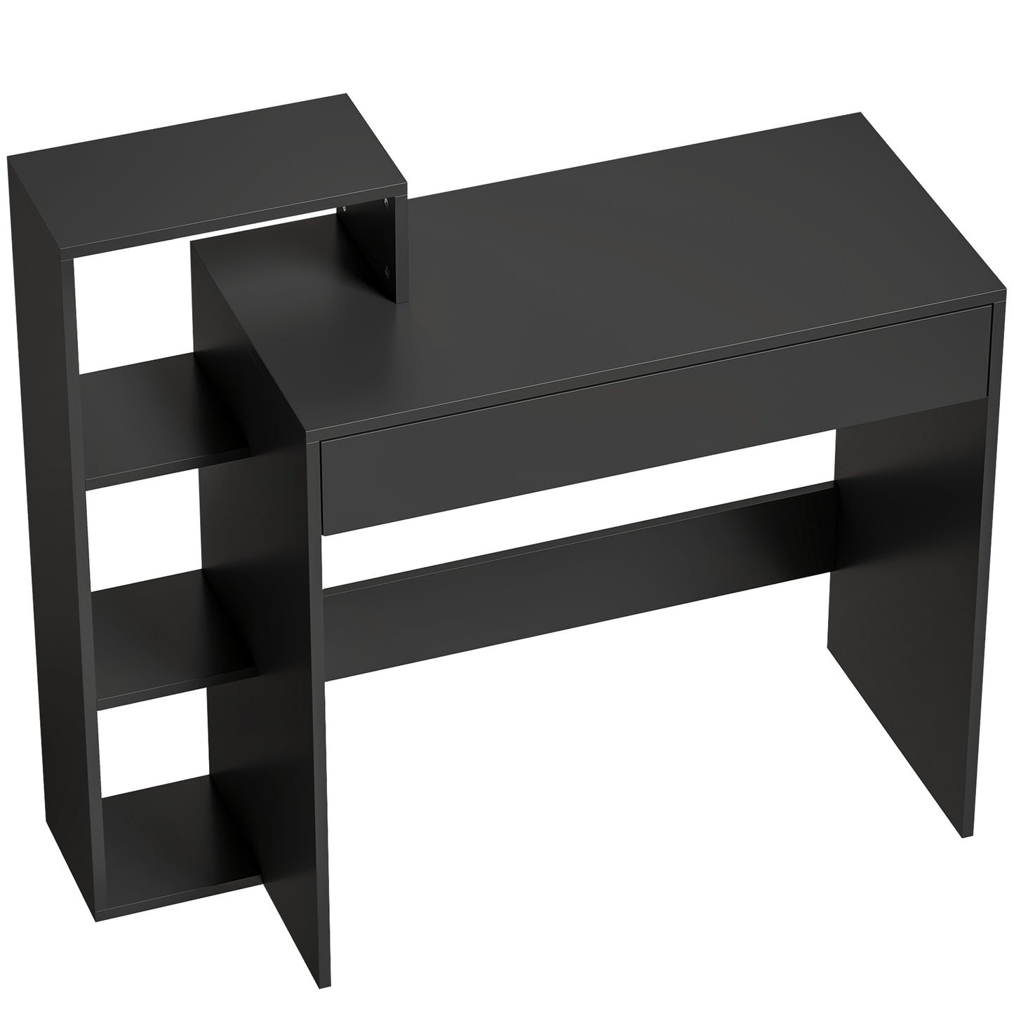 HOMCOM Desk with Storage, Computer Desk with 3 Open Shelves and Drawer, Workstation, Computer Table, Black