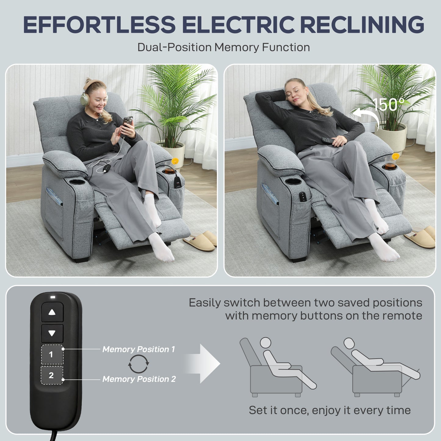 HOMCOM Electric Massage Recliner Chair Velvet Grey