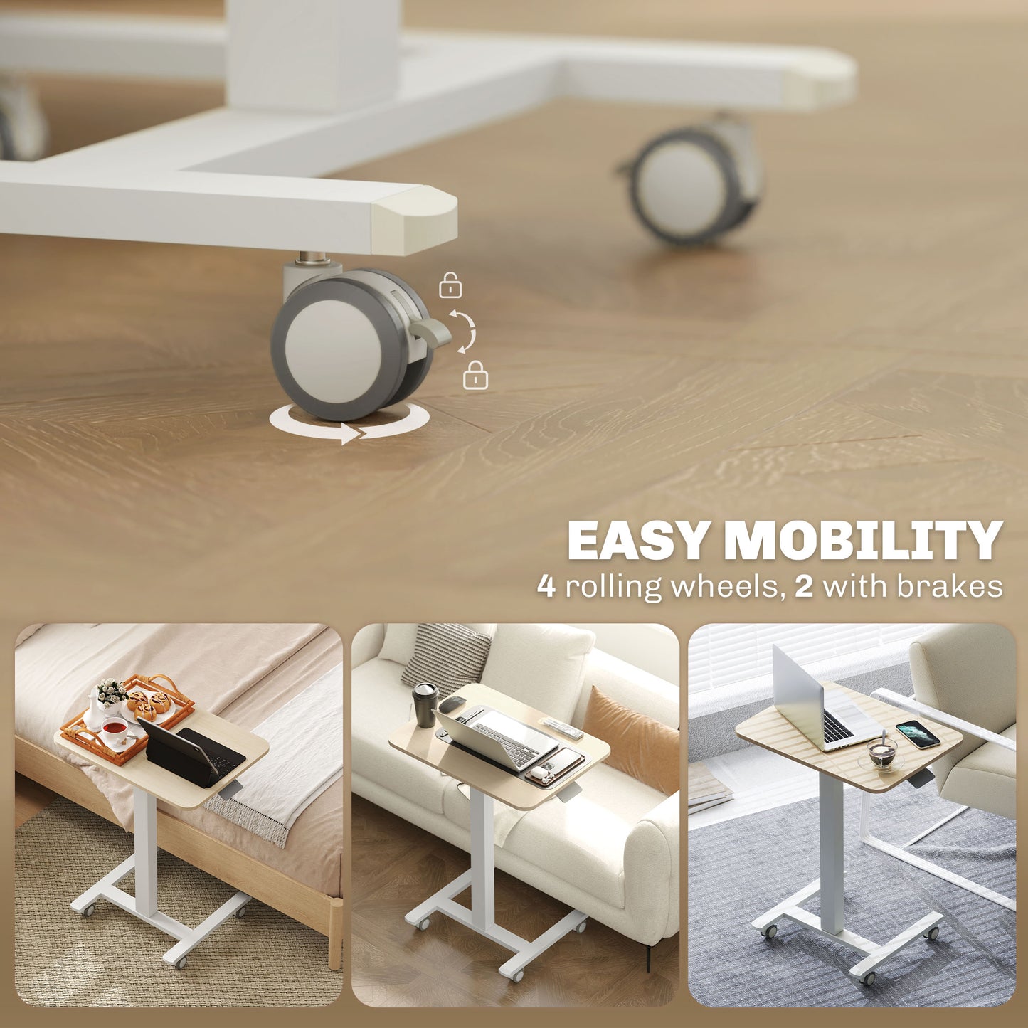 Vinsetto Movable Standing Desk, Adjustable Sit-Stand Design with Crank, Natural Wood
