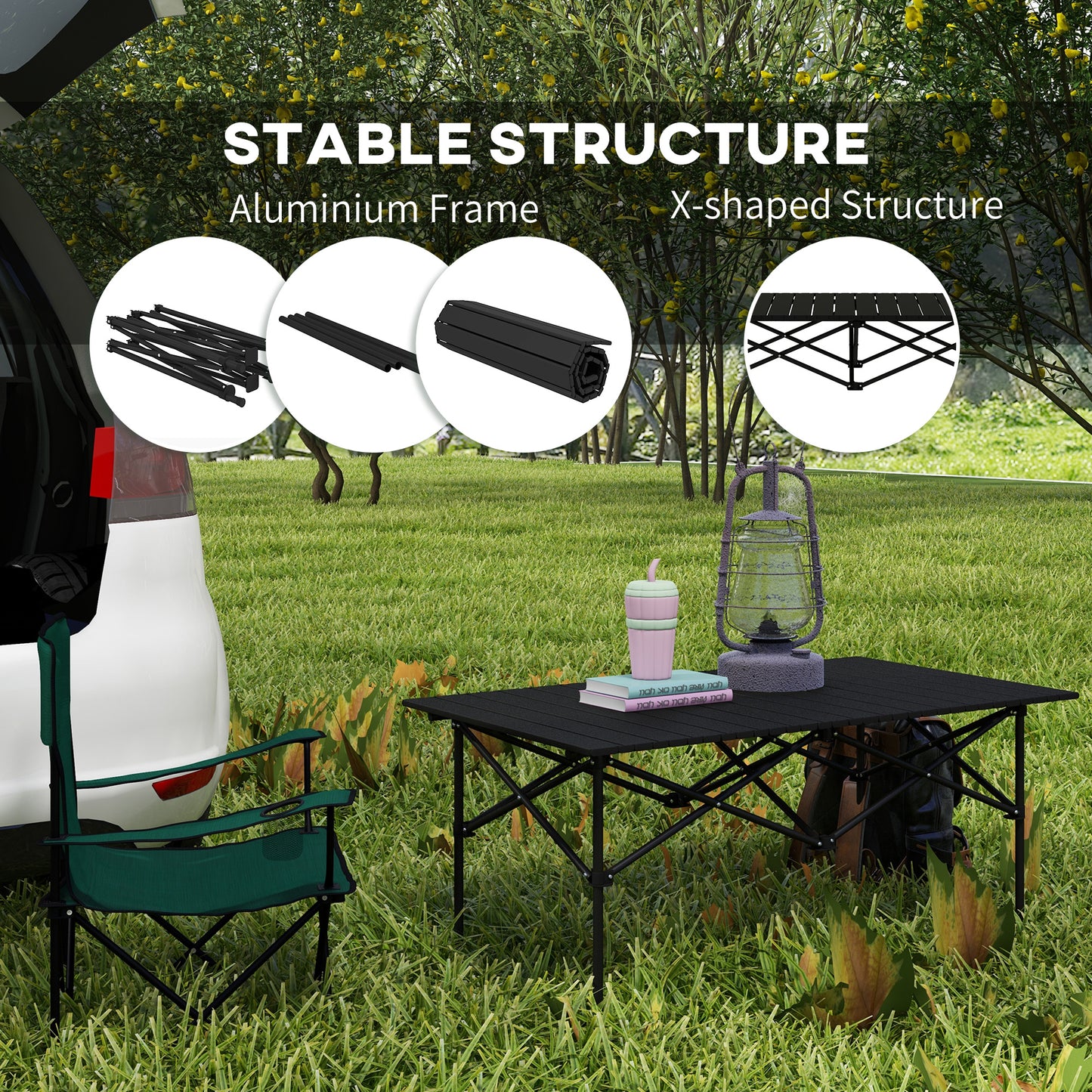 Outsunny 3ft Foldable Aluminium Camping Table - Black