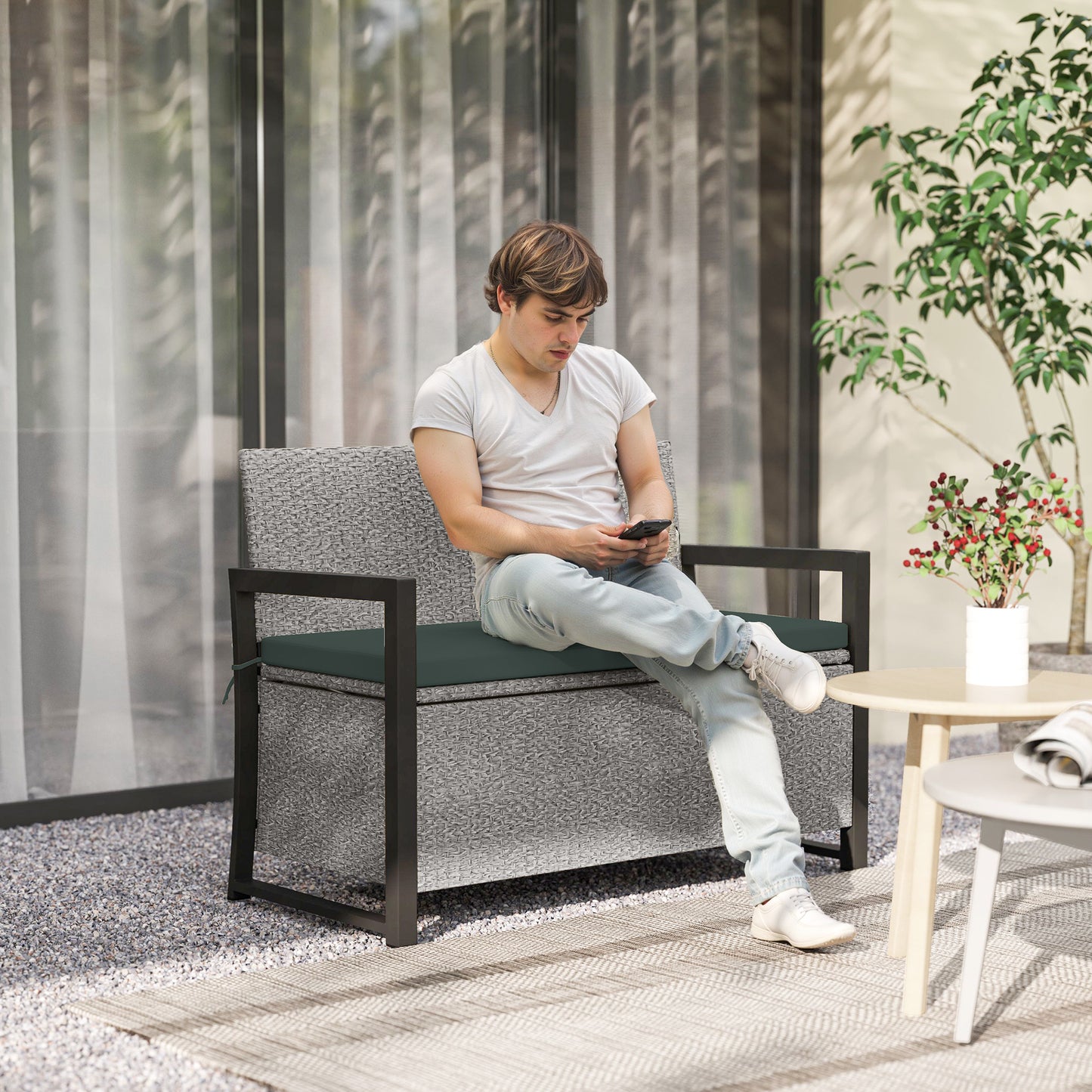 Outsunny 151.5L Storage Garden Bench, with Cushion - Grey