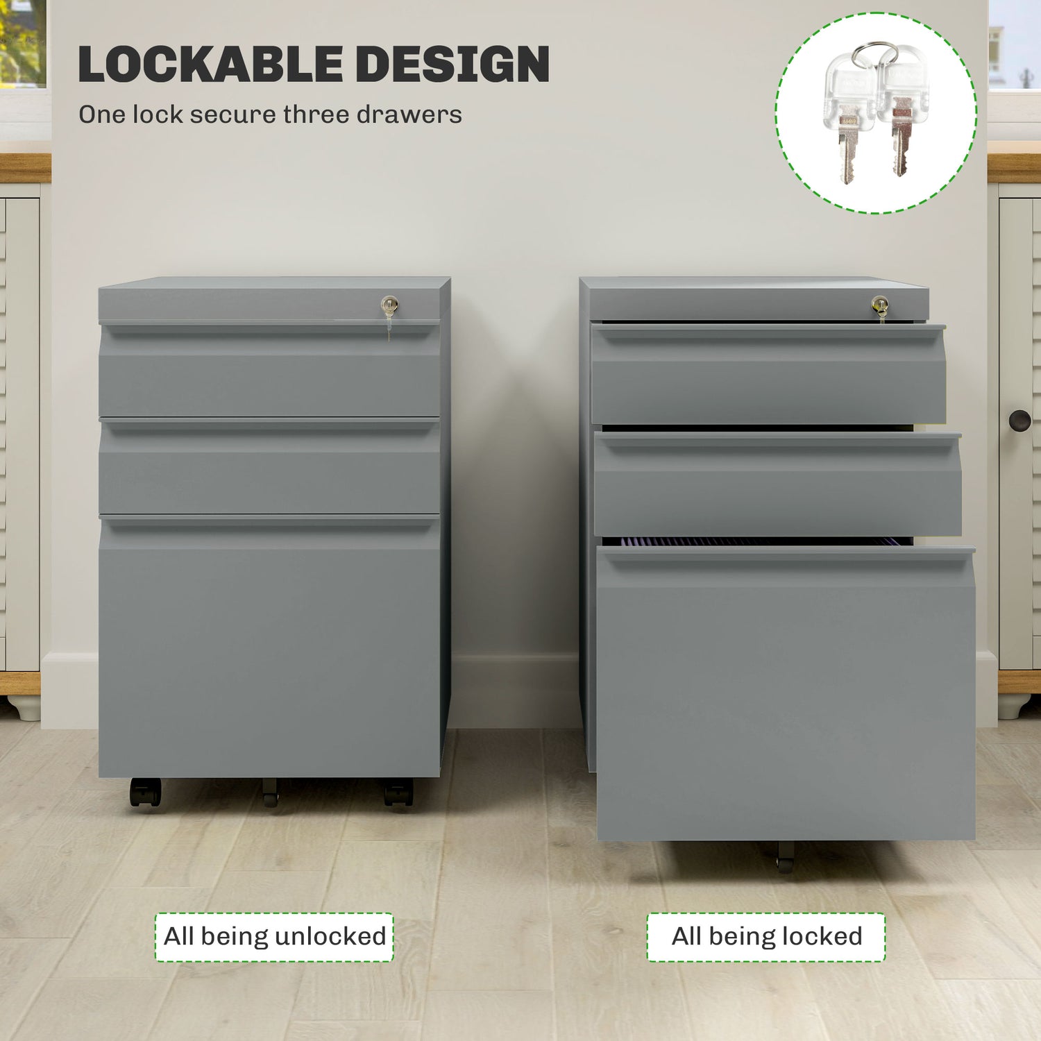 Drawer Filling System Vinsetto 3 Drawer Filling Cabinet, Mobile Metal File Cabinet with Anti ...