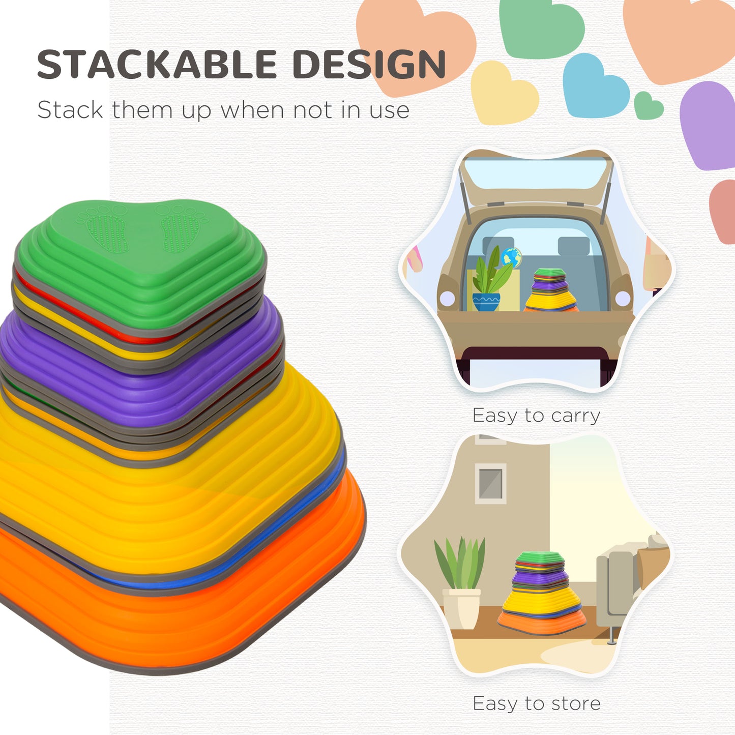 AIYAPLAY 11PCs Heart-Shaped Kids Stepping Stones Balance & Motor Skills, Multicoloured