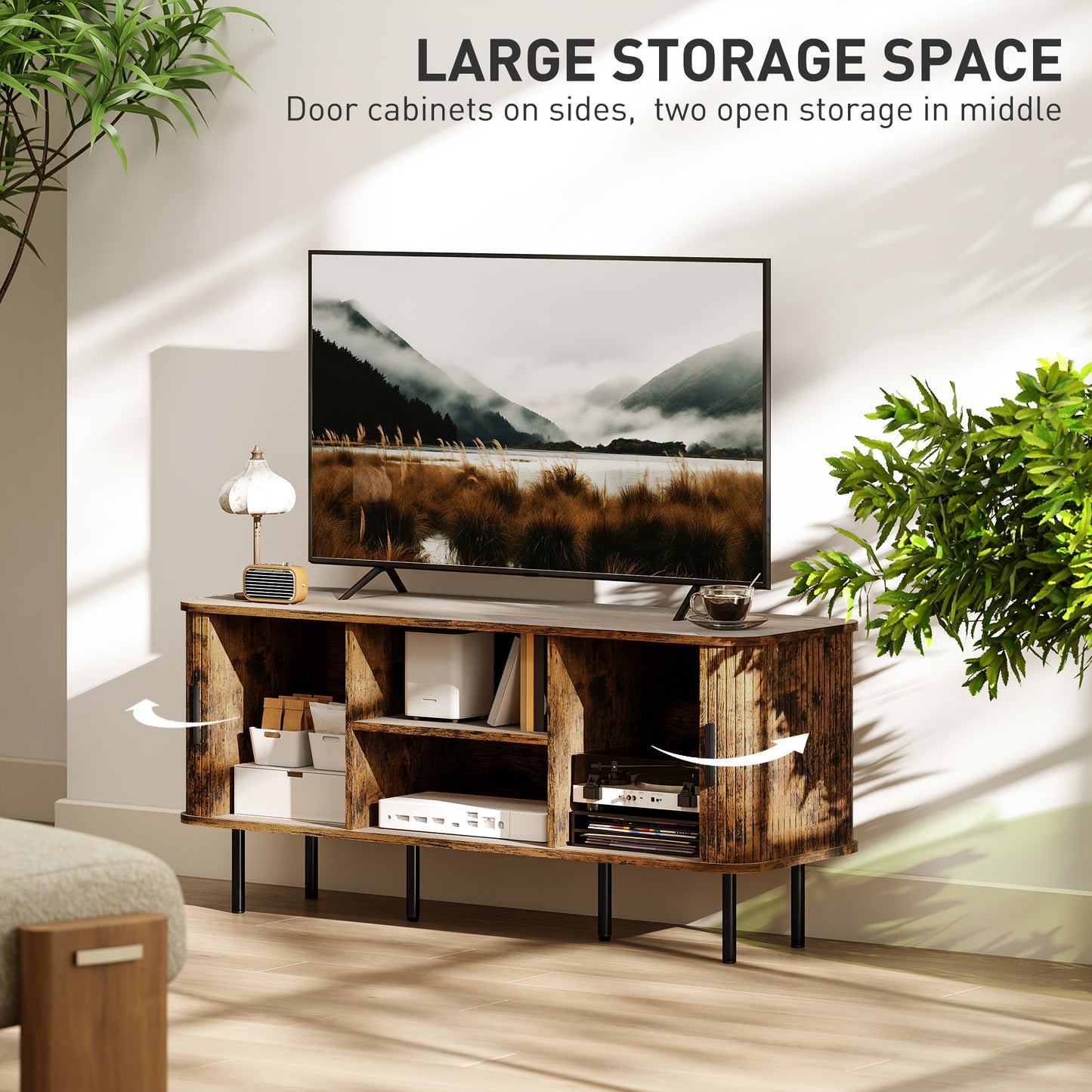 HOMCOM TV Stand Cabinet for TVs up to 55 Inches, TV Unit with Storage Shelves and Cupboard for Living Room, Rustic Brown