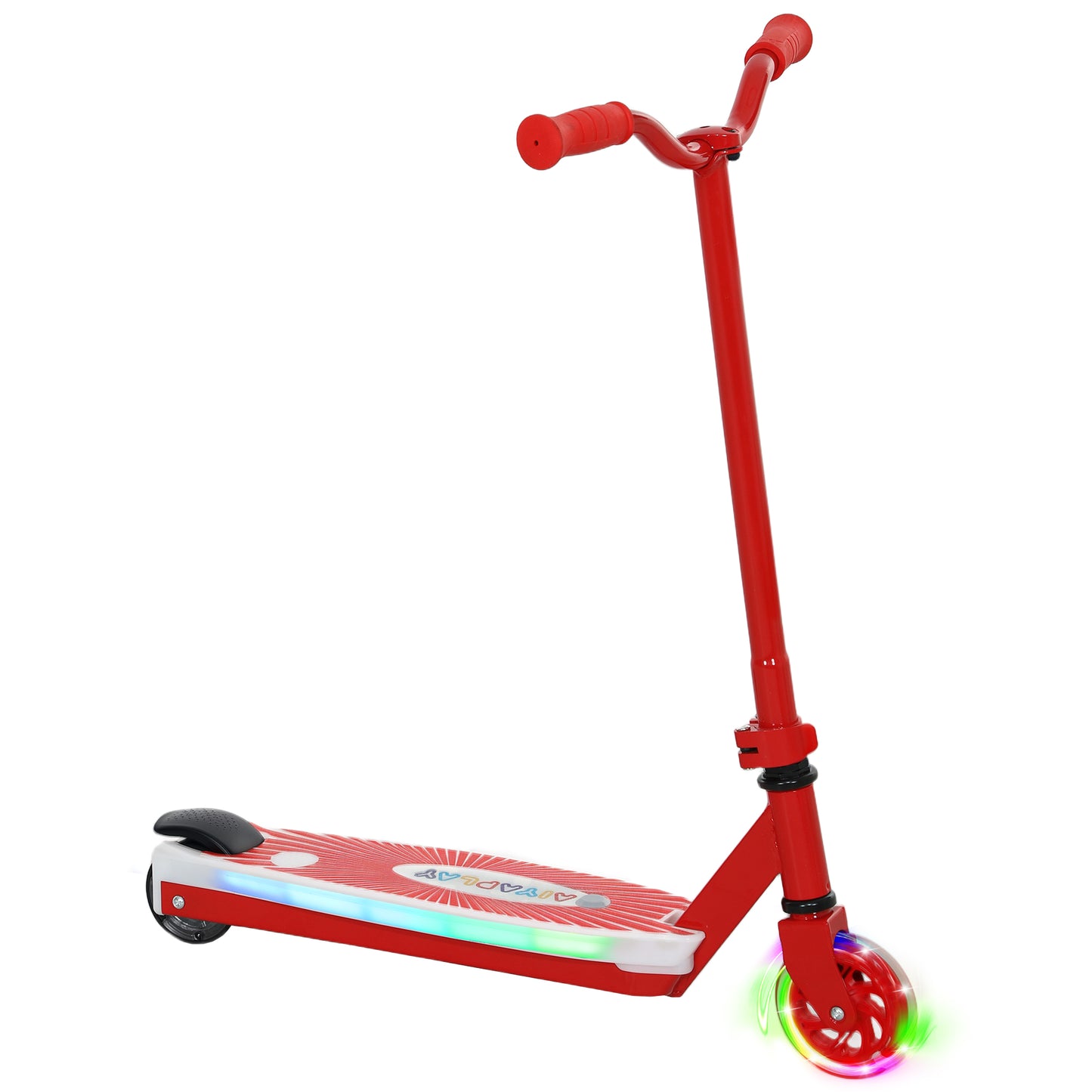 AIYAPLAY Electric Scooter for Kids Ages 4-7, Aux Rear Wheels, LED Light, Electric Brake, 6 KM/H & 8 KM, Red