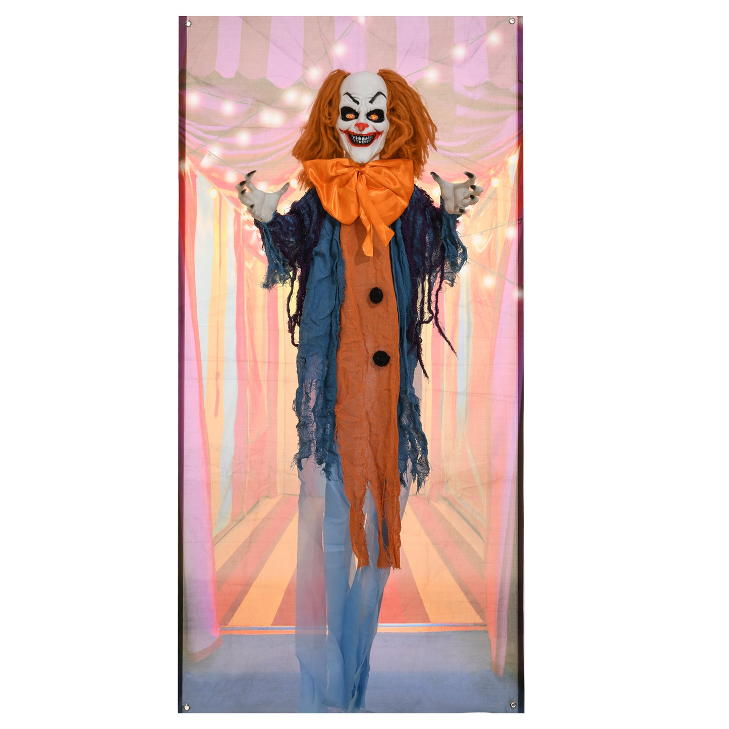 HOMCOM Life Size Circus Clown Halloween Decoration, Animatronic w/ Sound Activated, Light Up Eyes, Sound Effects, Animated Prop - 168cm