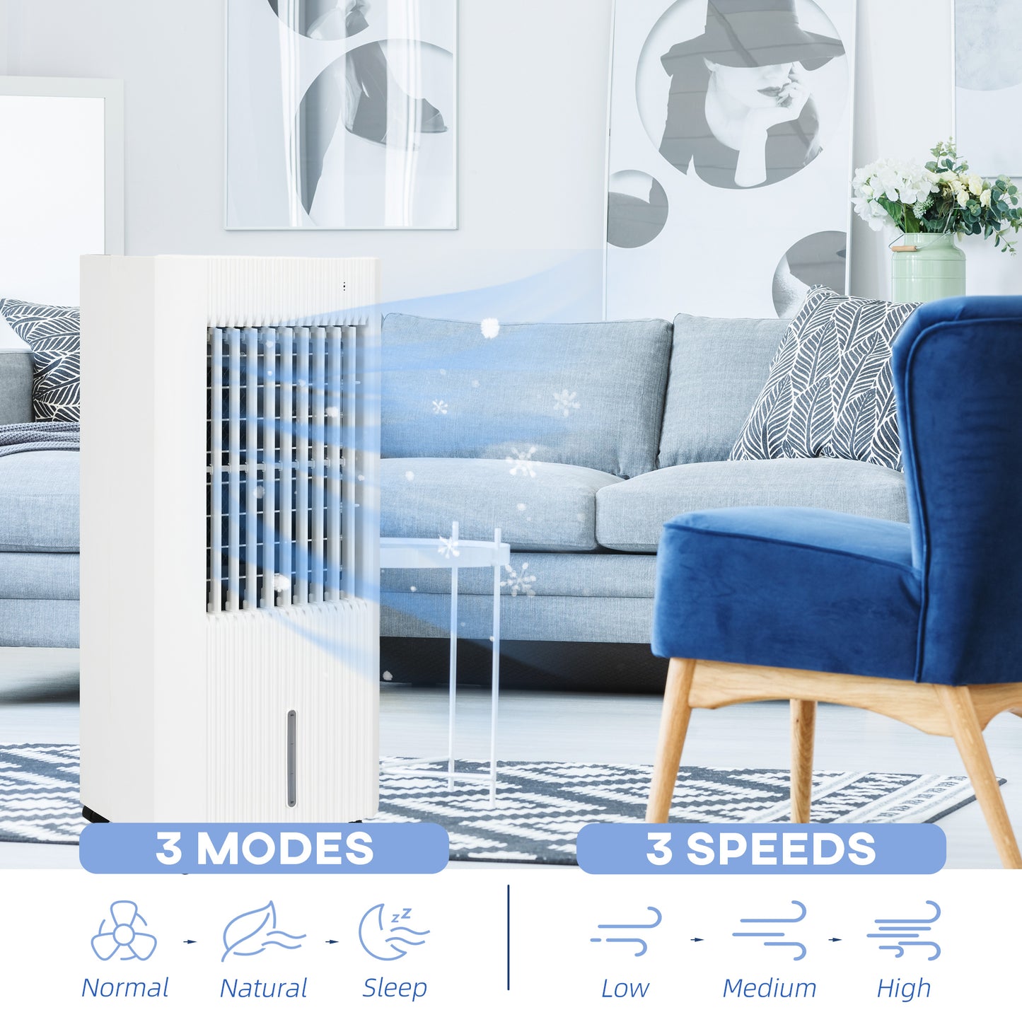 HOMCOM Portable Air Cooler with 5 Litre Water Tank, Oscillation, LED Display, Remote, 15 Hour Timer, Evaporative Air Cooler Fan with 3 Speeds, 3 Modes, Ice Packs, for Home Office