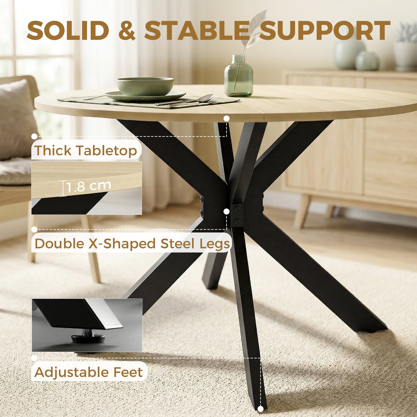 HOMCOM Folding Dining Table, Drop Leaf Table with Adjustable Feet, Natural Wood Finish