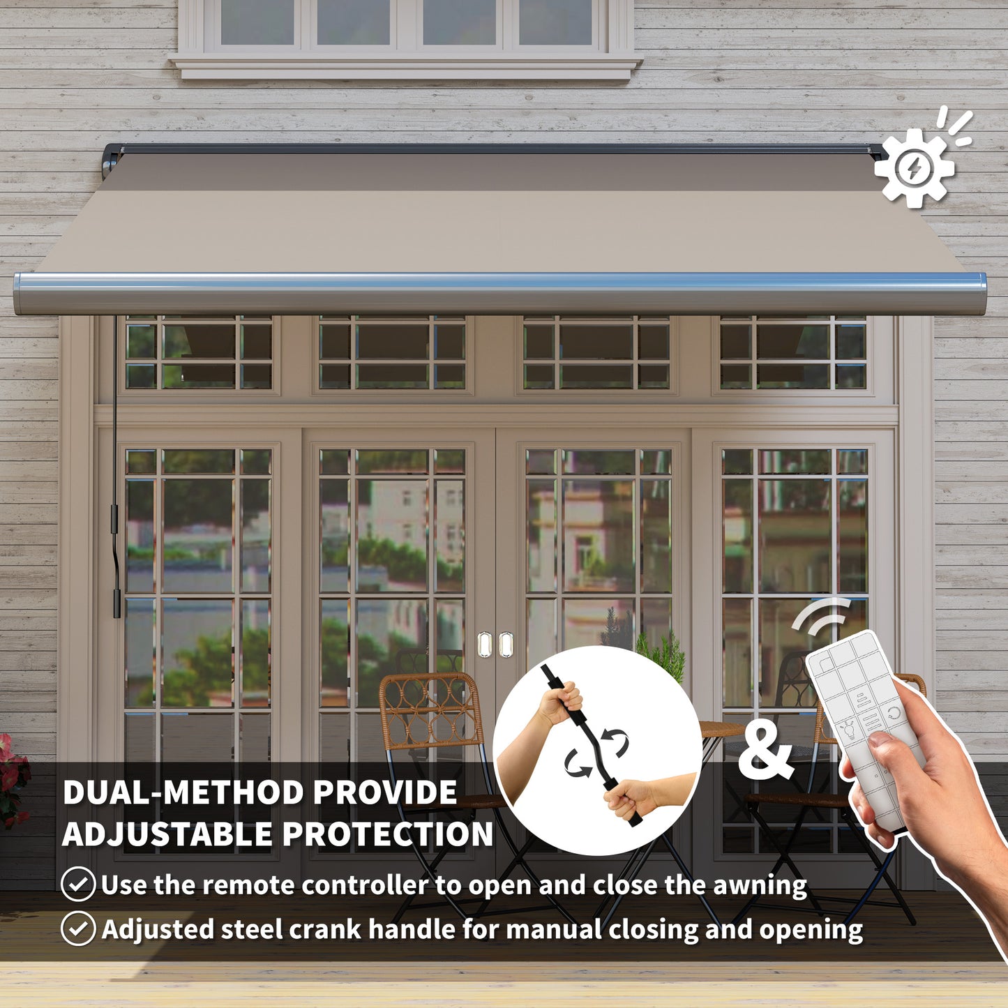 Outsunny 3x2.5m Electric Awning with Remote, Aluminium Frame, UV50+ Sun Shade for Garden Patio, Light Grey