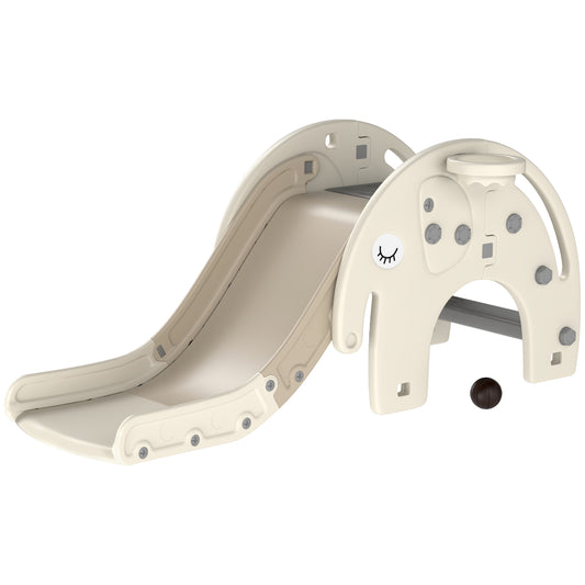 AIYAPLAY 3 in 1 Toddler Slide with Basketball Hoop, Climber, Elephant-Themed, for 1-3 Years - Cream White