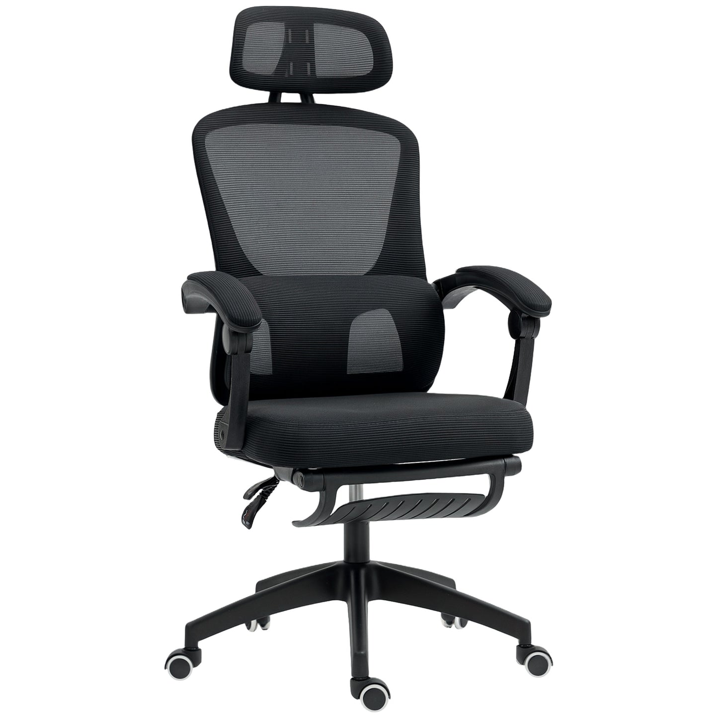 HOMCOM Ergonomic Mesh High Back Office Chair with Adjustable Lumbar Support, Headrest, Footrest, Reclining Swivel, Black