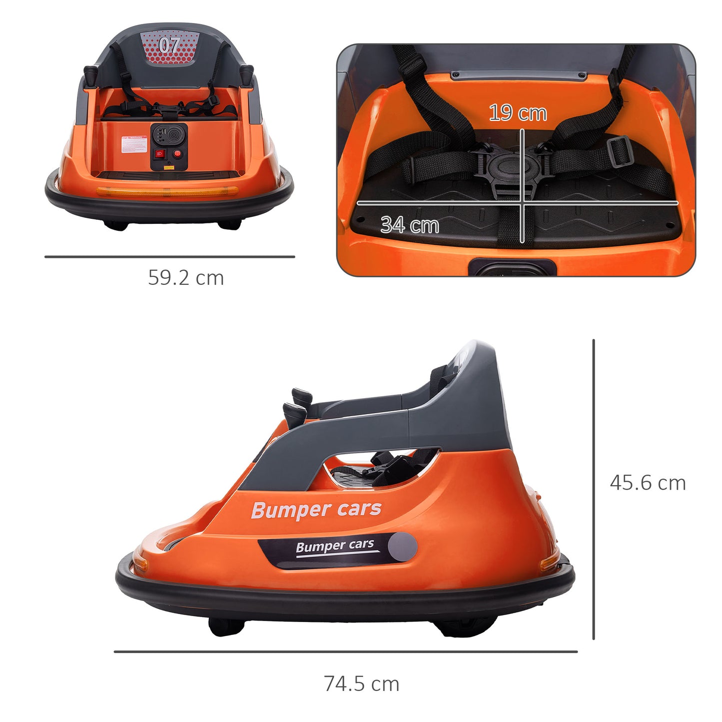 HOMCOM Bumper Car 360° Rotation Spin 12V Kids Electric Car with Lights Music for Ages 1.5-5 Years - Orange