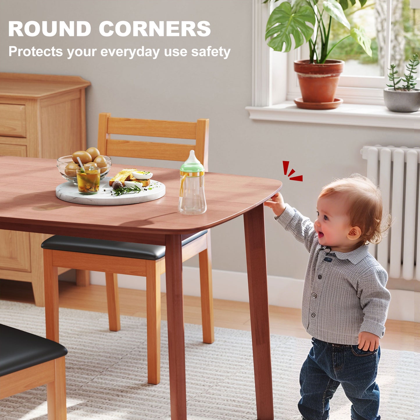 HOMCOM Pine Wood Rectangular Dining Table - Light Brown