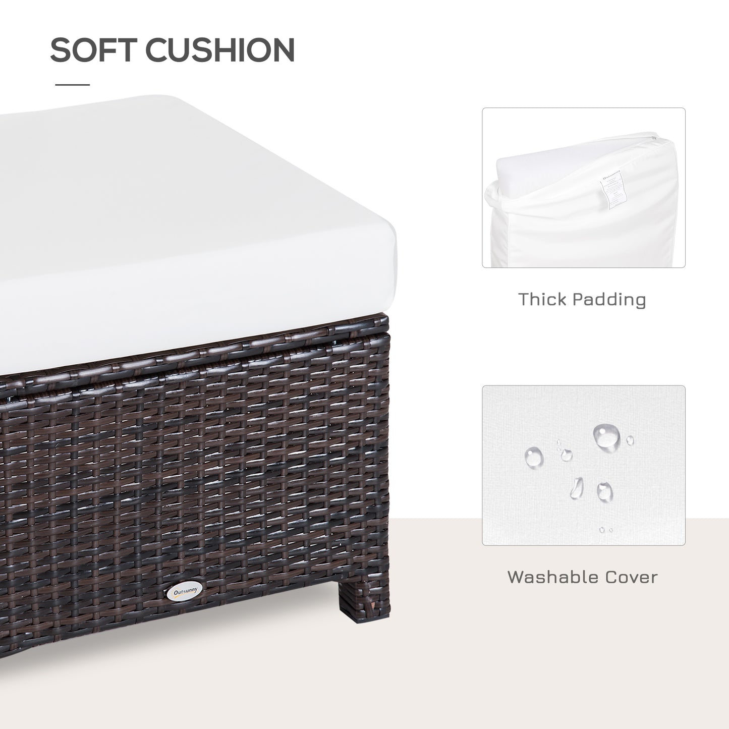 Outsunny Rattan Ottoman, 50Wx50Dx35H cm-Brown