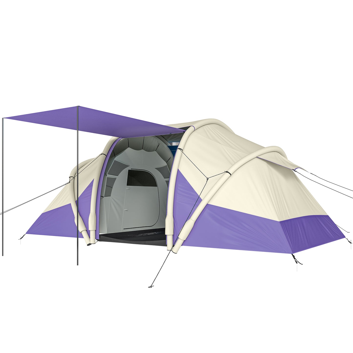 Outsunny Inflatable Tent 2 Bedroom 3000mm Waterproof Windproof Air Tent Carry Bag for 4 Person