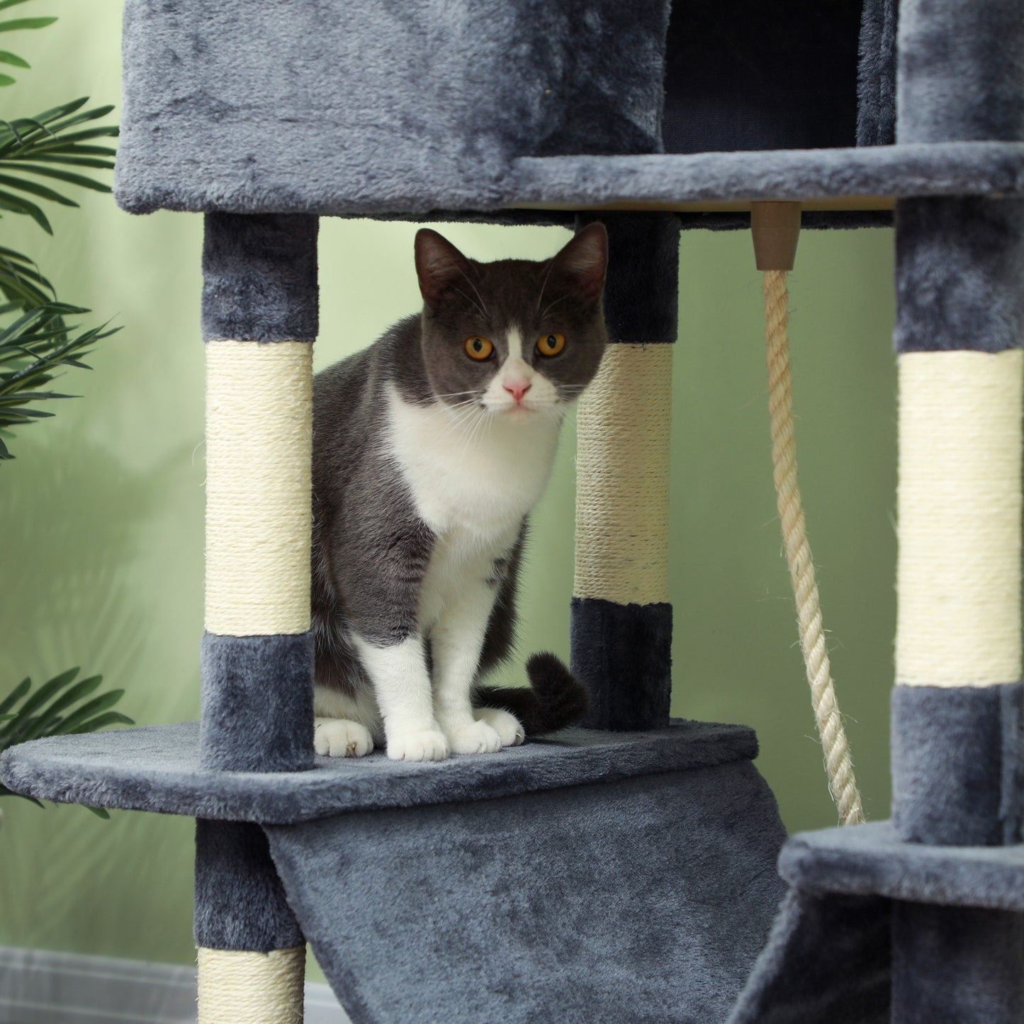 PawHut 206cm Cat Tree, Multi-Level Cat Tower with Scratching Posts and Board, Beds, Condos, Platforms, Toy Balls, Dark Grey