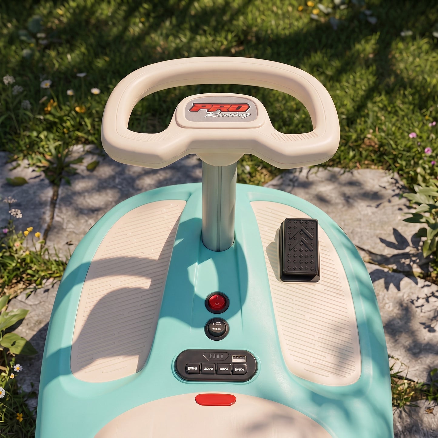 AIYAPLAY 12V Electric Wiggle Car with Pedal, Kids Electric Car with 2 Speeds, Soft Start, Music, Lights for 3-5 Years, Light Blue