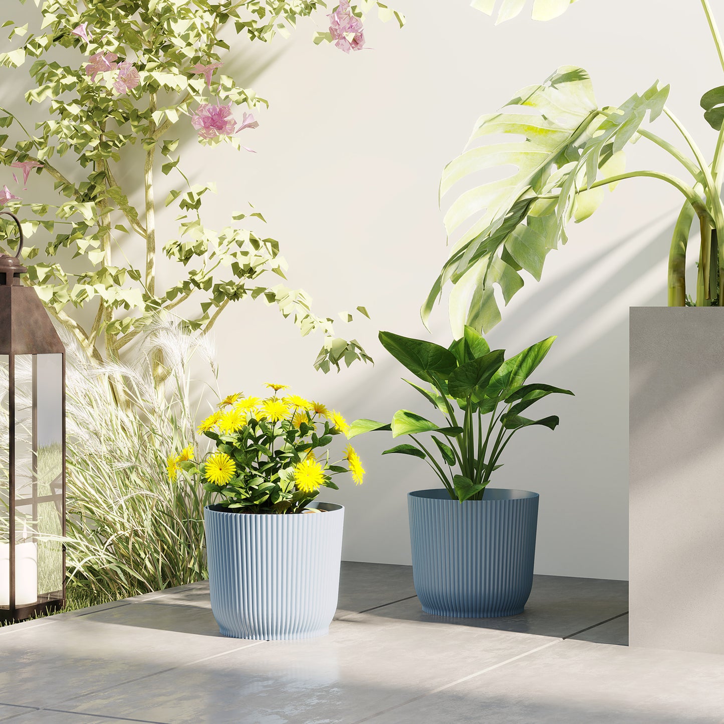 Outsunny Set of Two Ø22cm Planters - Blue