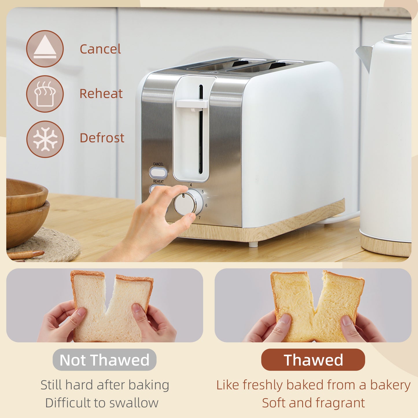 HOMCOM Kettle and Toaster Set, 1.7L 3000W Kettle & 2 Slice Toaster, 7 Levels, Defrost, Reheat, Auto Off, White