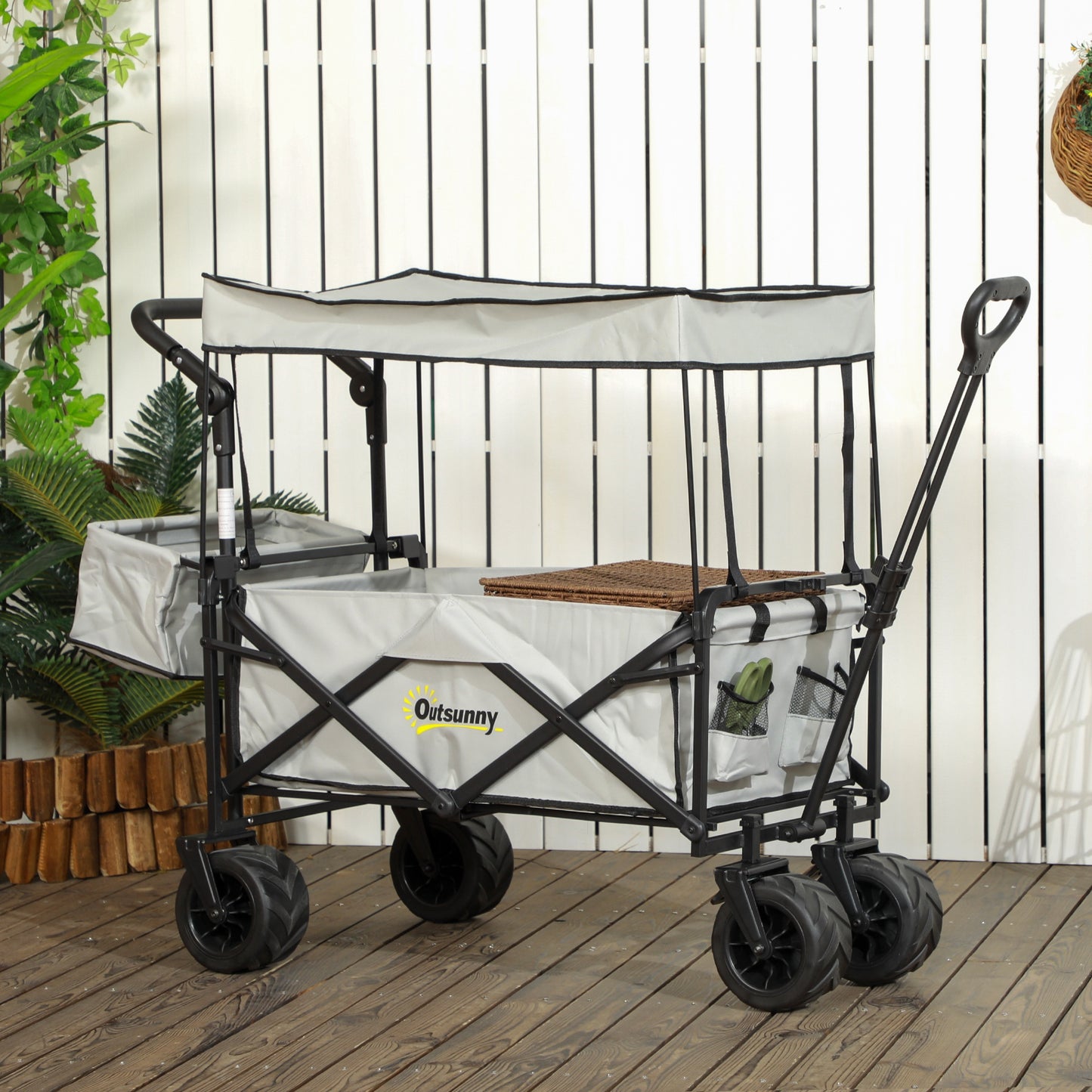 Outsunny Folding Trolley Cart Storage Wagon Beach Trailer Grey