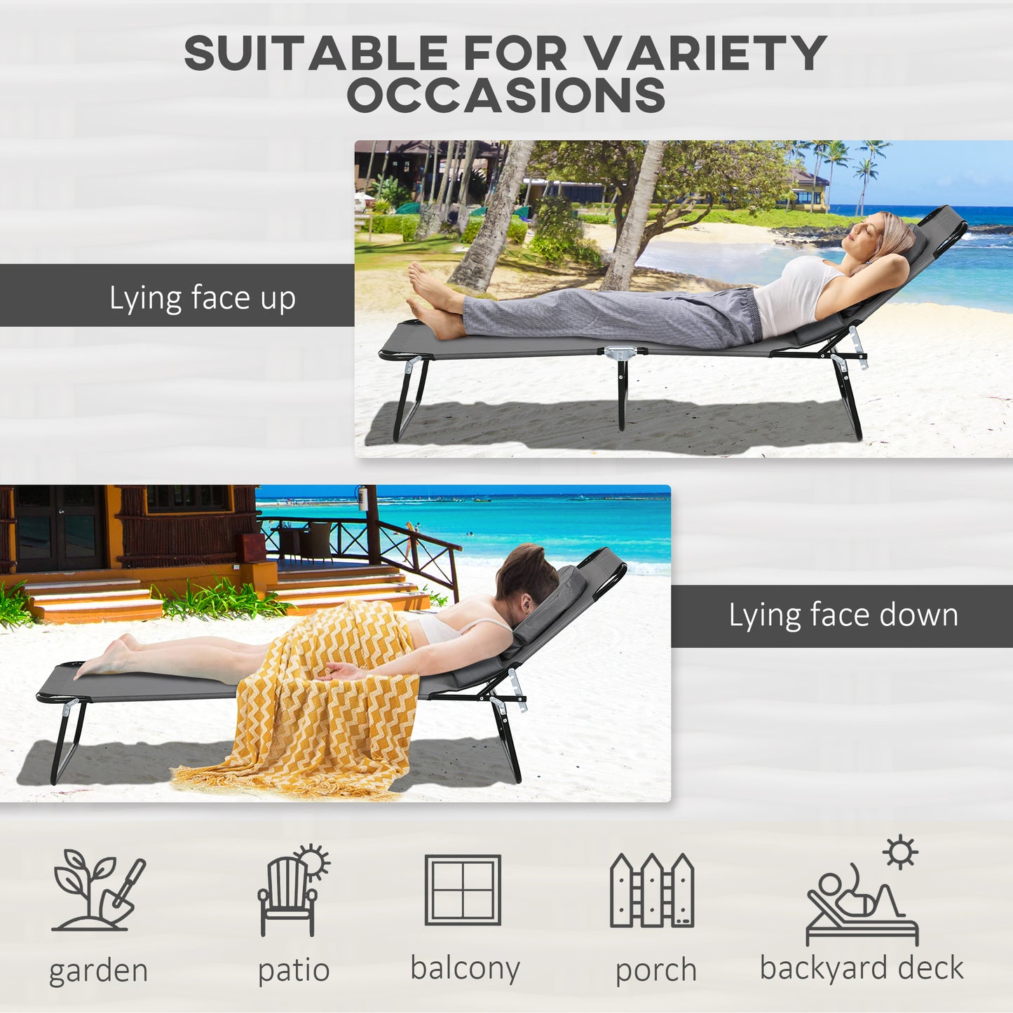 Outsunny Foldable Sun Lounger Set with Reading Hole - Dark Grey
