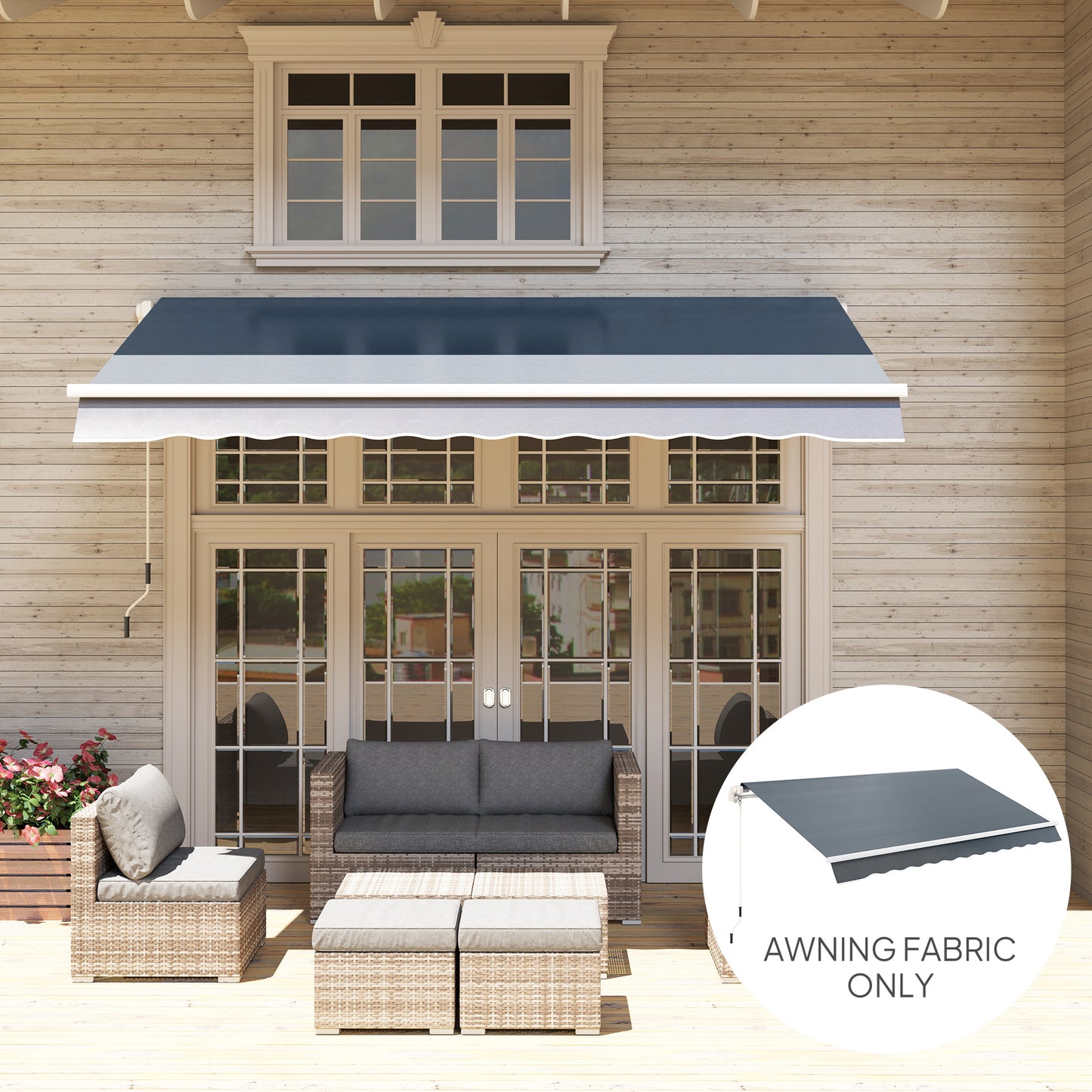 Outsunny Awning Replacement Canopy, UPF 50+ Awning Fabric, Water Resistant Sun Shade Cover for 3 x 2.5 m Garden Awning (Fabric Only), Grey