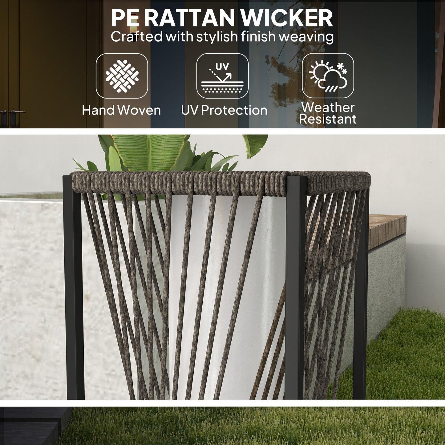 Outsunny Garden Rattan Lamp, 77 cm Solar Floor Light, Auto On/Off LED, IP44 Waterproof for Outdoor use, Porch, Pathway, Deck, Grey