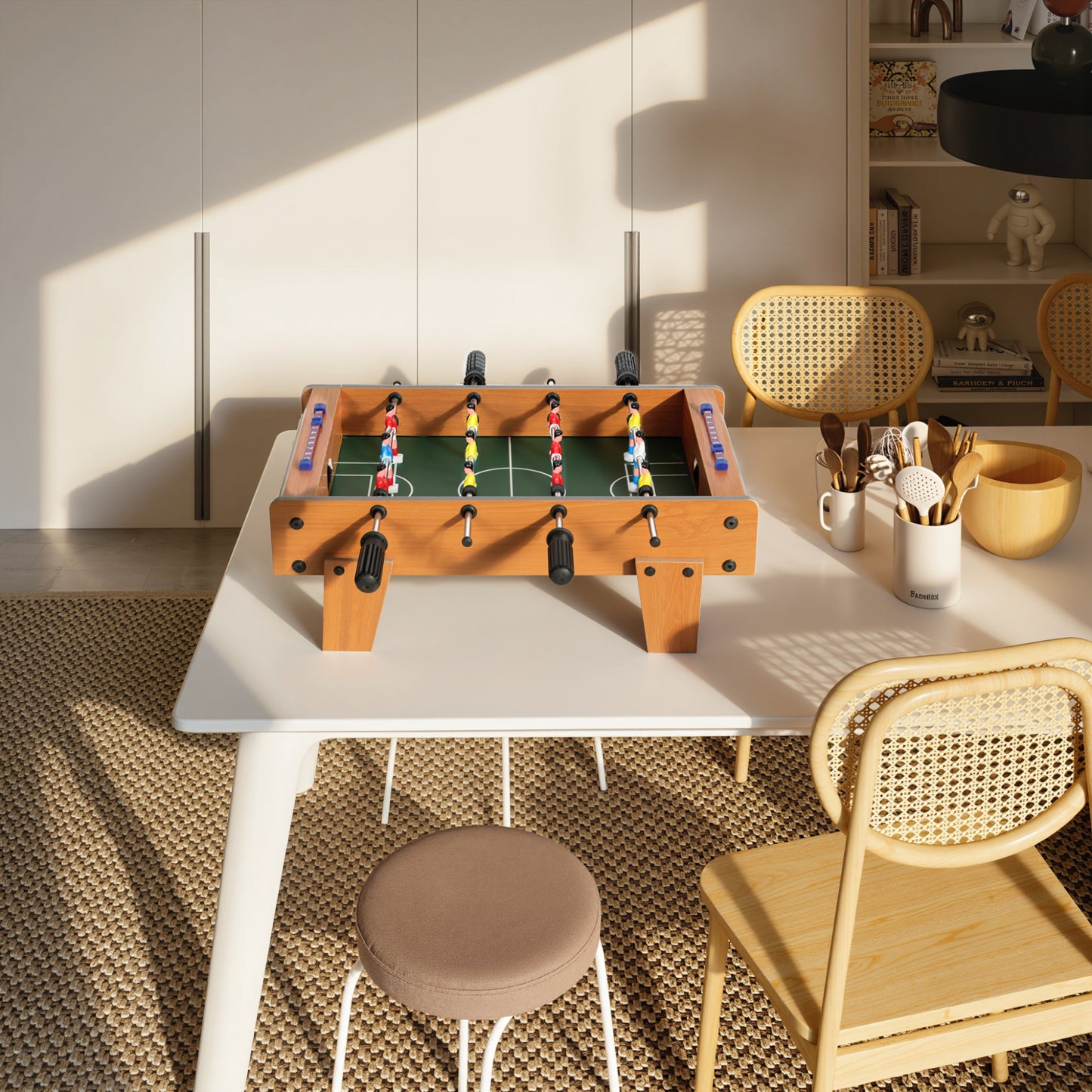 SPORTNOW Table-top Football Table, 20" Compact Foosball for Kids & Adults, Stainless Steel Rods, All-Inclusive Set, Nature Wood Finish